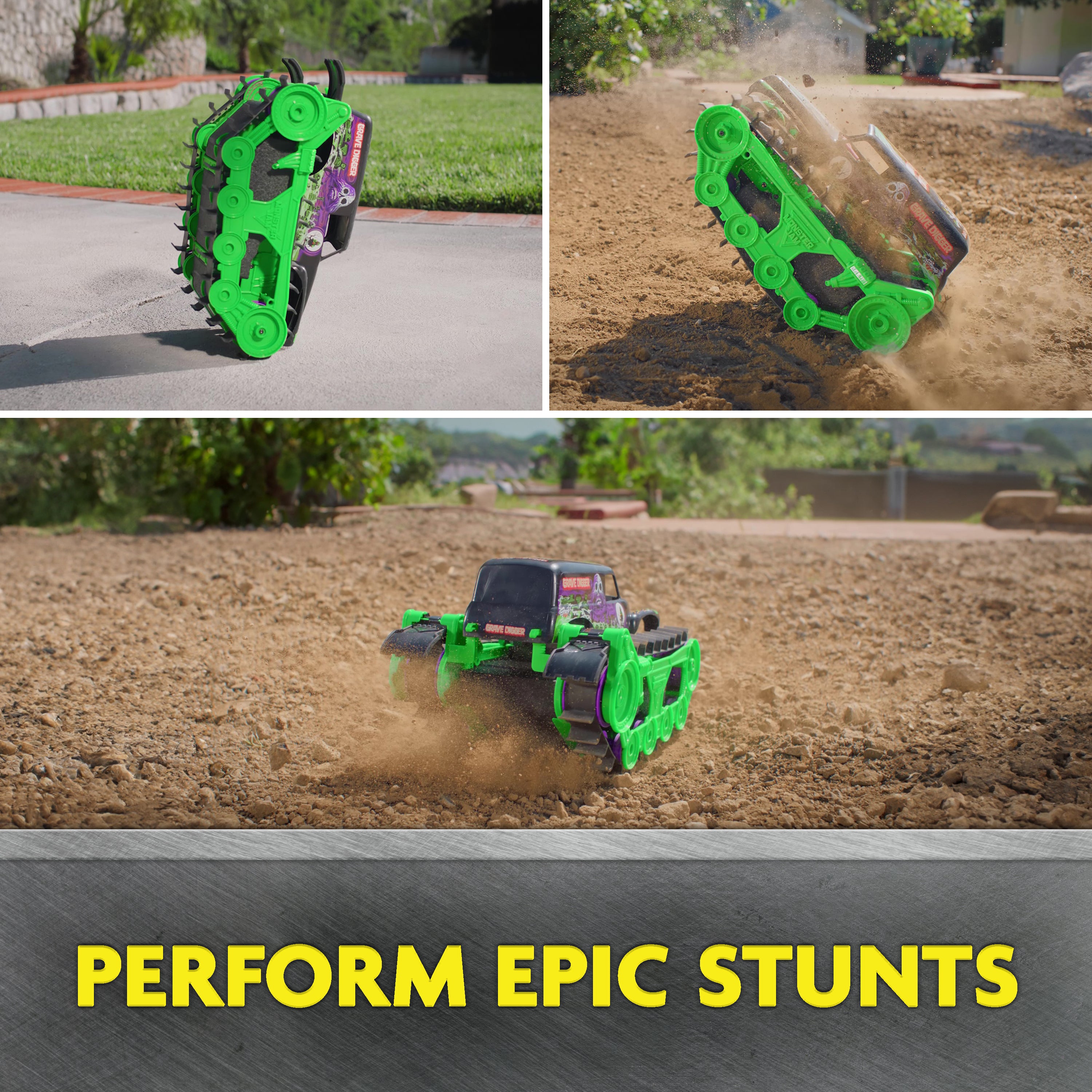 Monster Jam, Official Grave Digger Trax All-Terrain Remote Control Outdoor Vehicle,  1:15 Scale, Kids Toys for Boys and Girls Ages 4 and Up