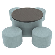Pro Series 30" Round Ottoman Table with Round 12" H Seating, 5-Piece Set - Sky Blue Crosshatch/Cosmic Strandz