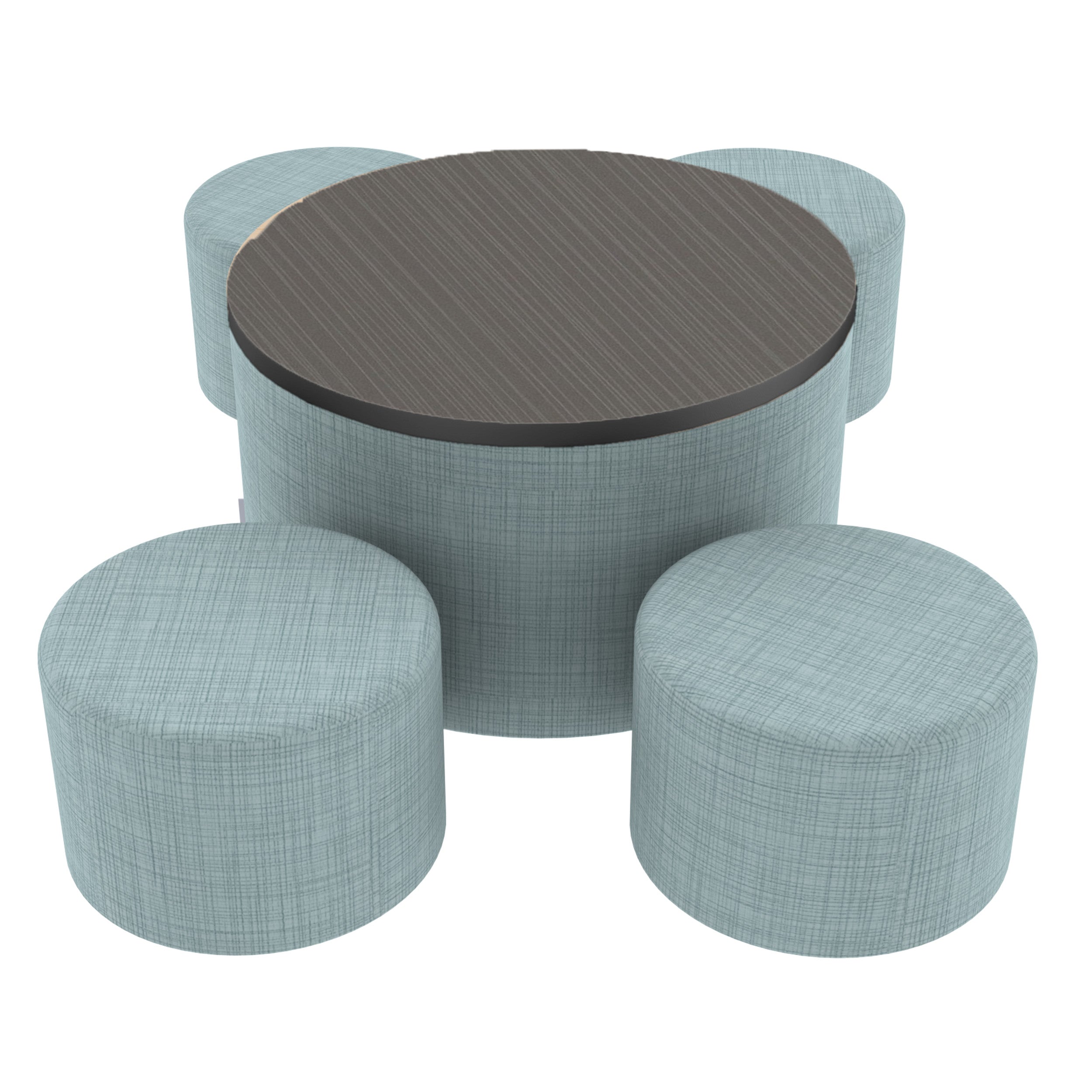 Pro Series 30" Round Ottoman Table with Round 12" H Seating, 5-Piece Set - Sky Blue Crosshatch/Cosmic Strandz