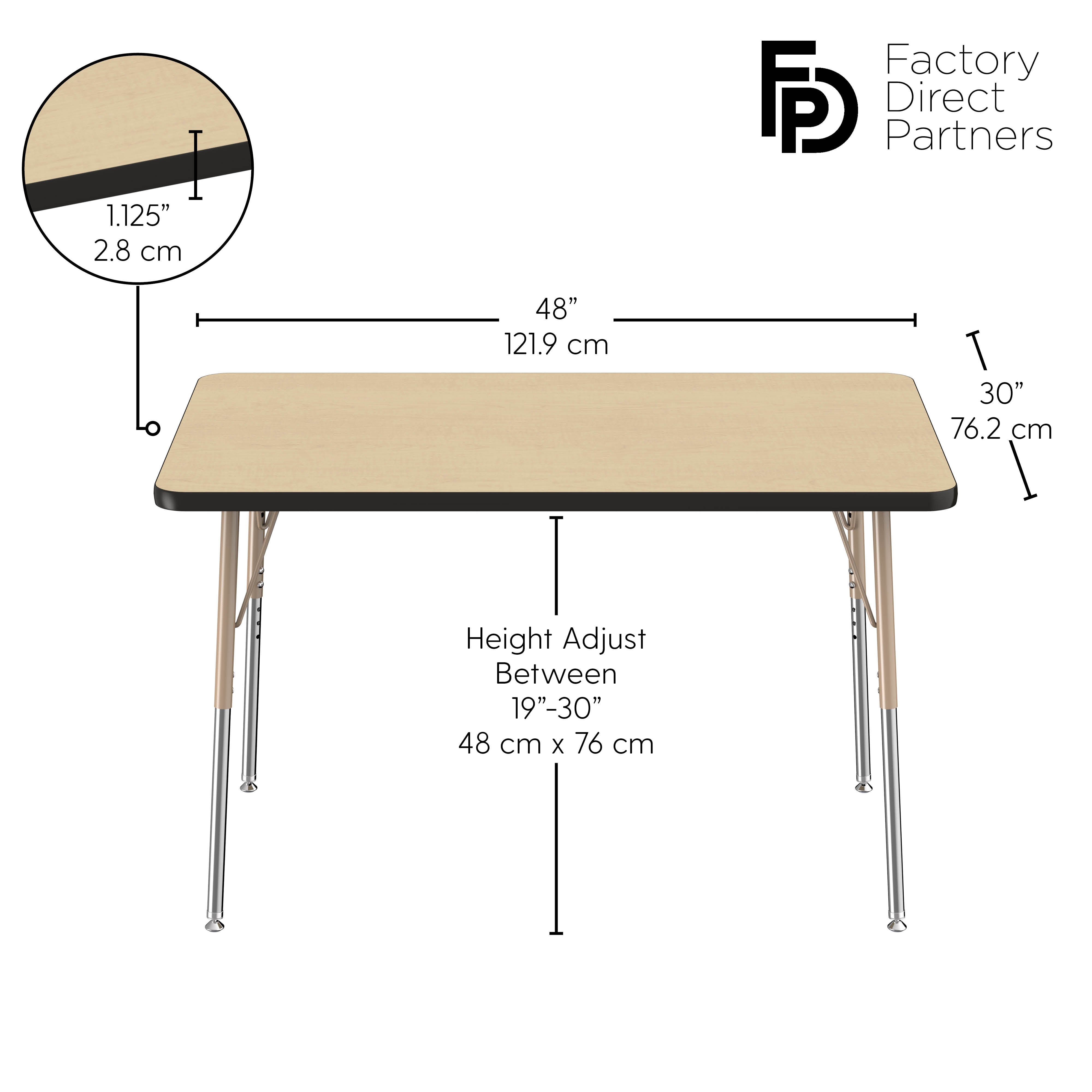 30" x 48" Rectangle T-Molding Activity Table with Adjustable Standard Swivel Glide Legs - Maple/Black/Sand