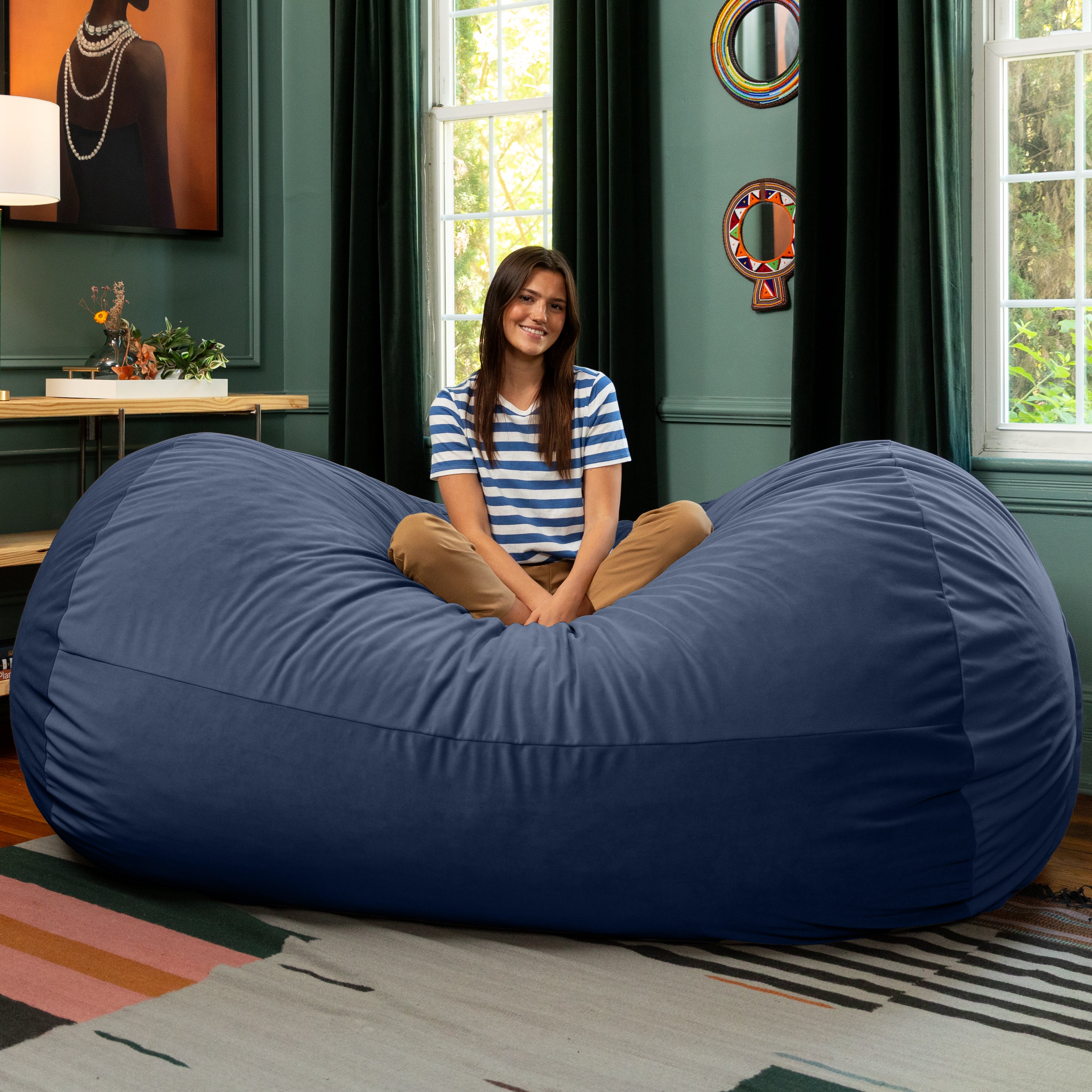 Jaxx Grand Lounger 7 Foot Bean Bag Sofa -Lush Velvet Navy