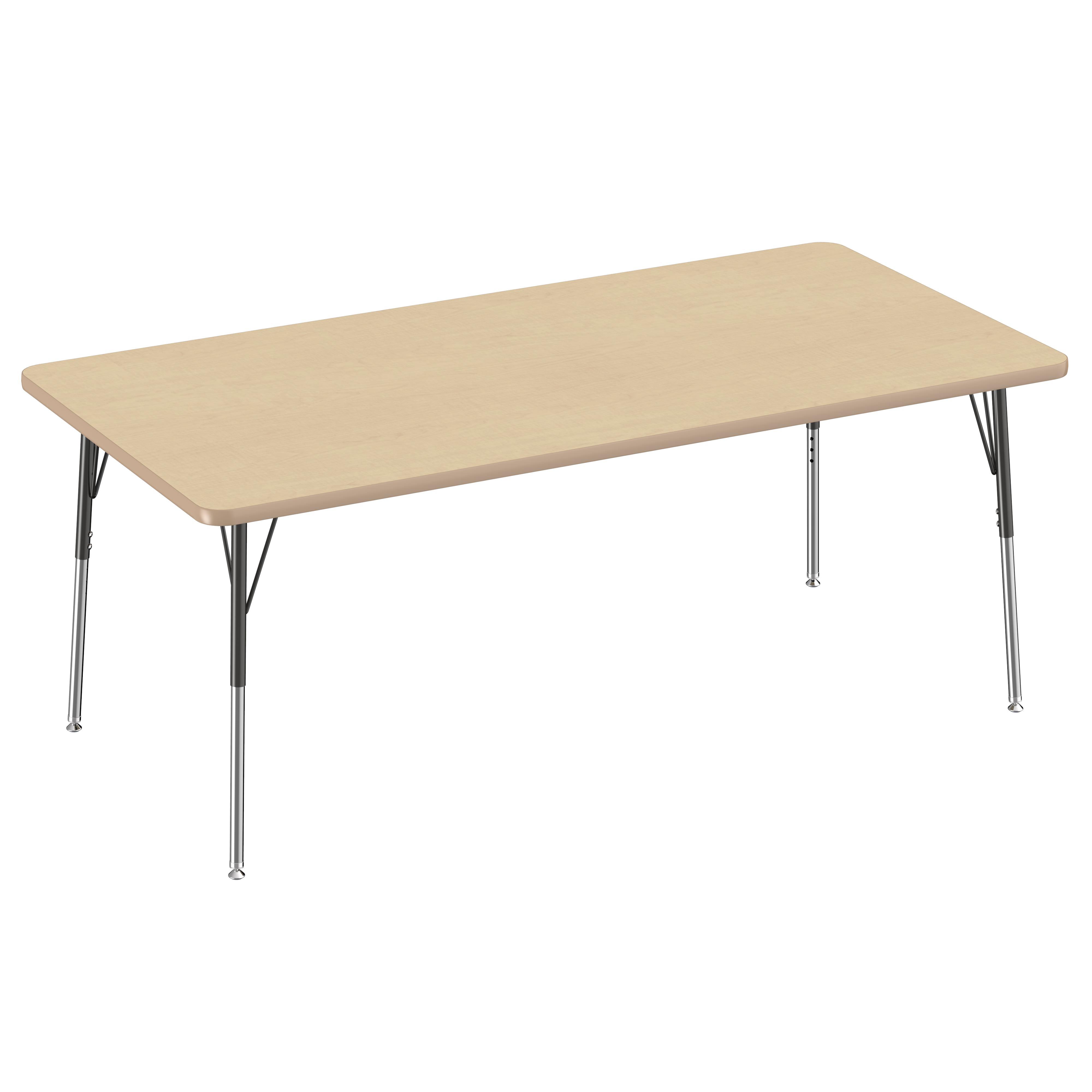36" x 72" Rectangle T-Molding Activity Table with Adjustable Standard Swivel Glide Legs - Maple/Maple/Black