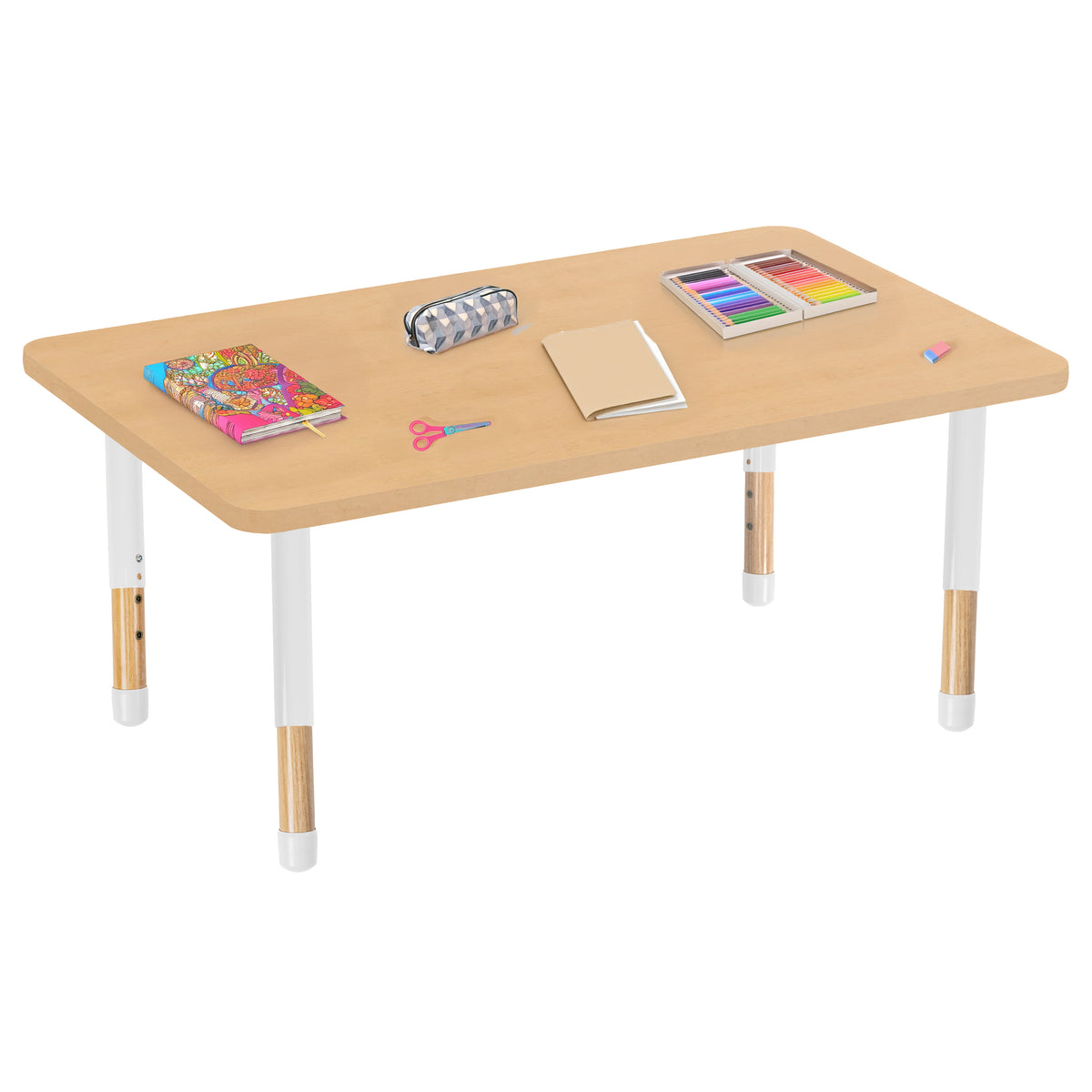 30" x 48" Rectangle Thermofused Activity Table with Adjustable Chunky Wood Legs - Maple Grain/White/Natural