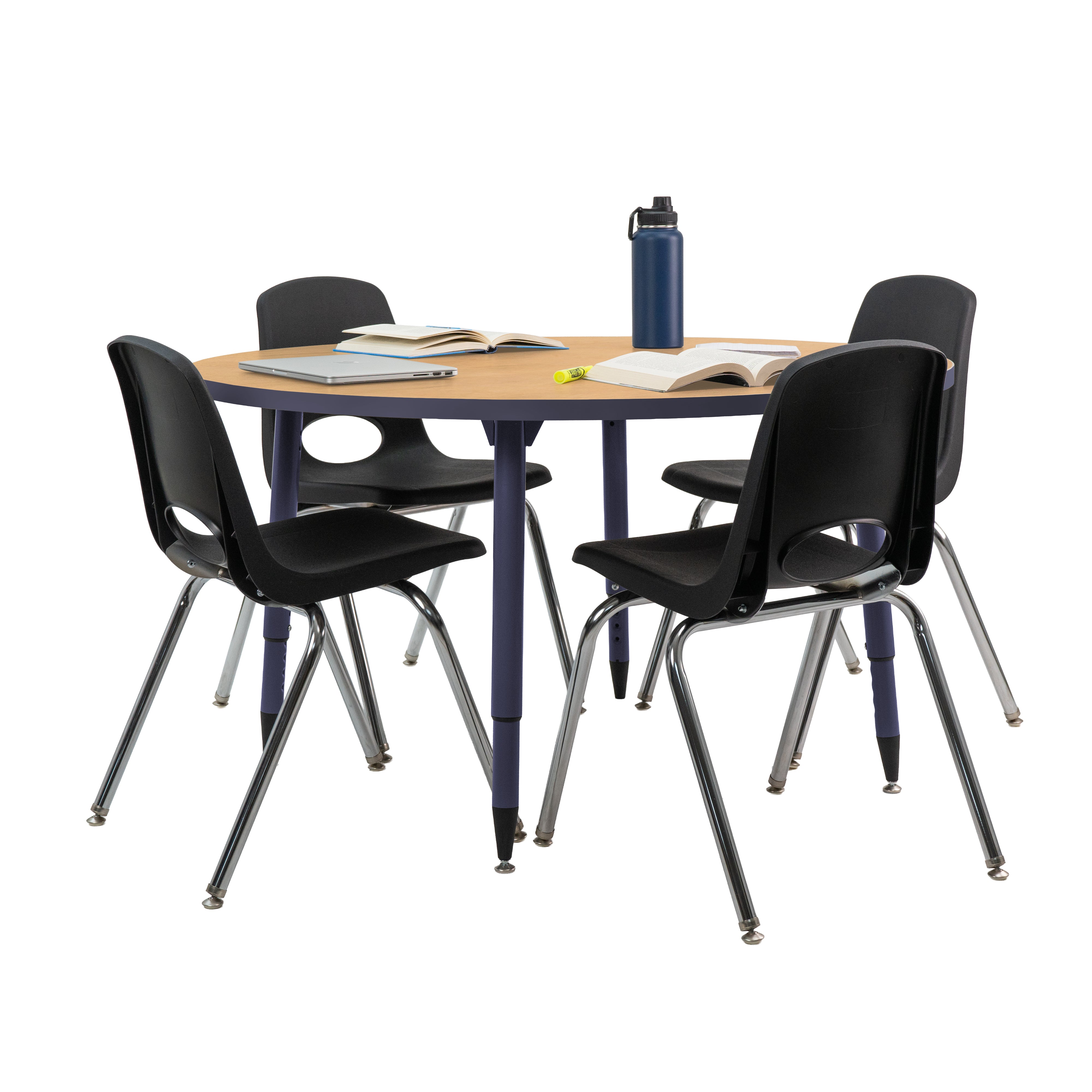 Adapte 48" Round Thermofused Activity Table with Adjustable Tapered Legs - Maple/Navy