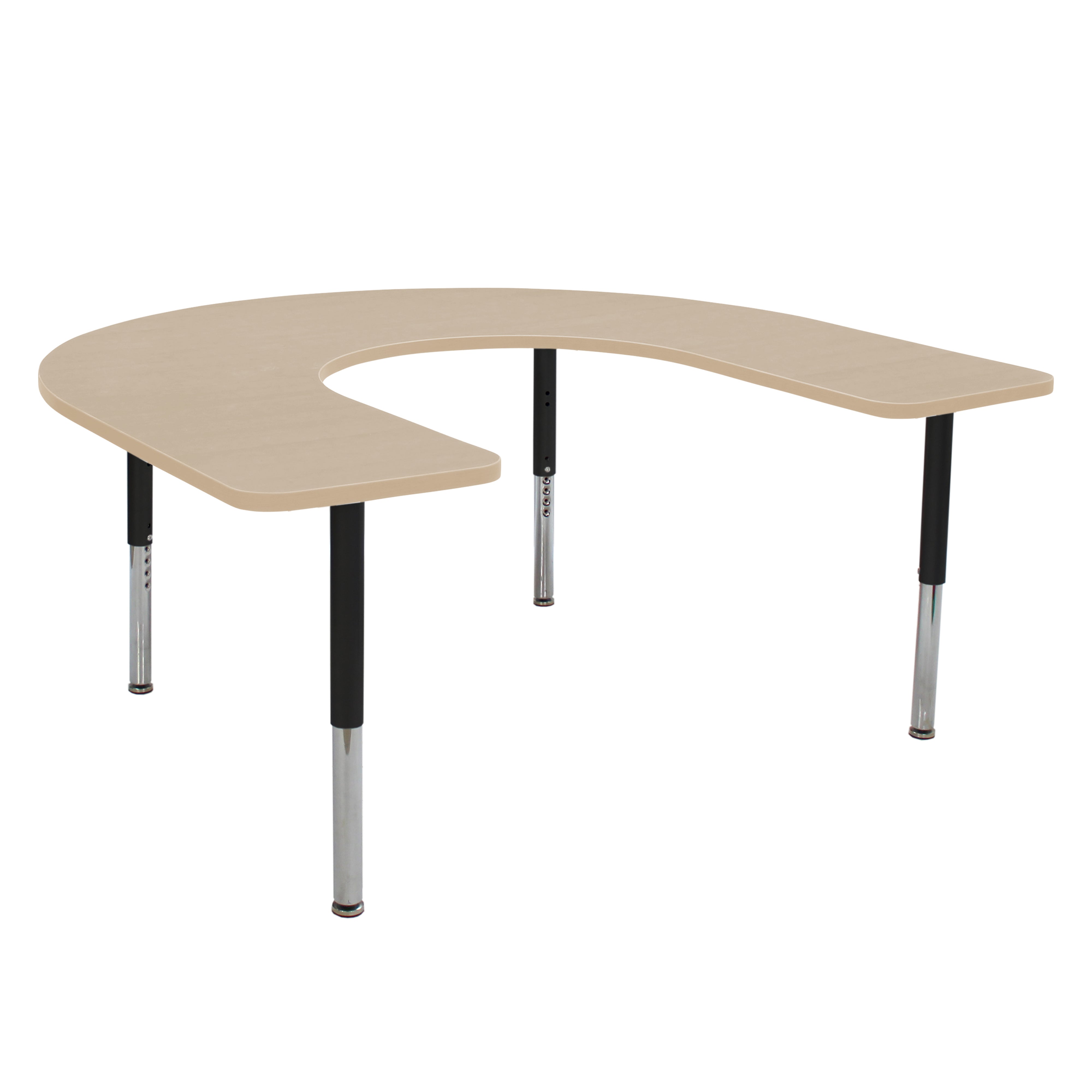 60" x 66" Horseshoe La Madera Activity Table with Adjustable Super Legs - Maple Grain/Black