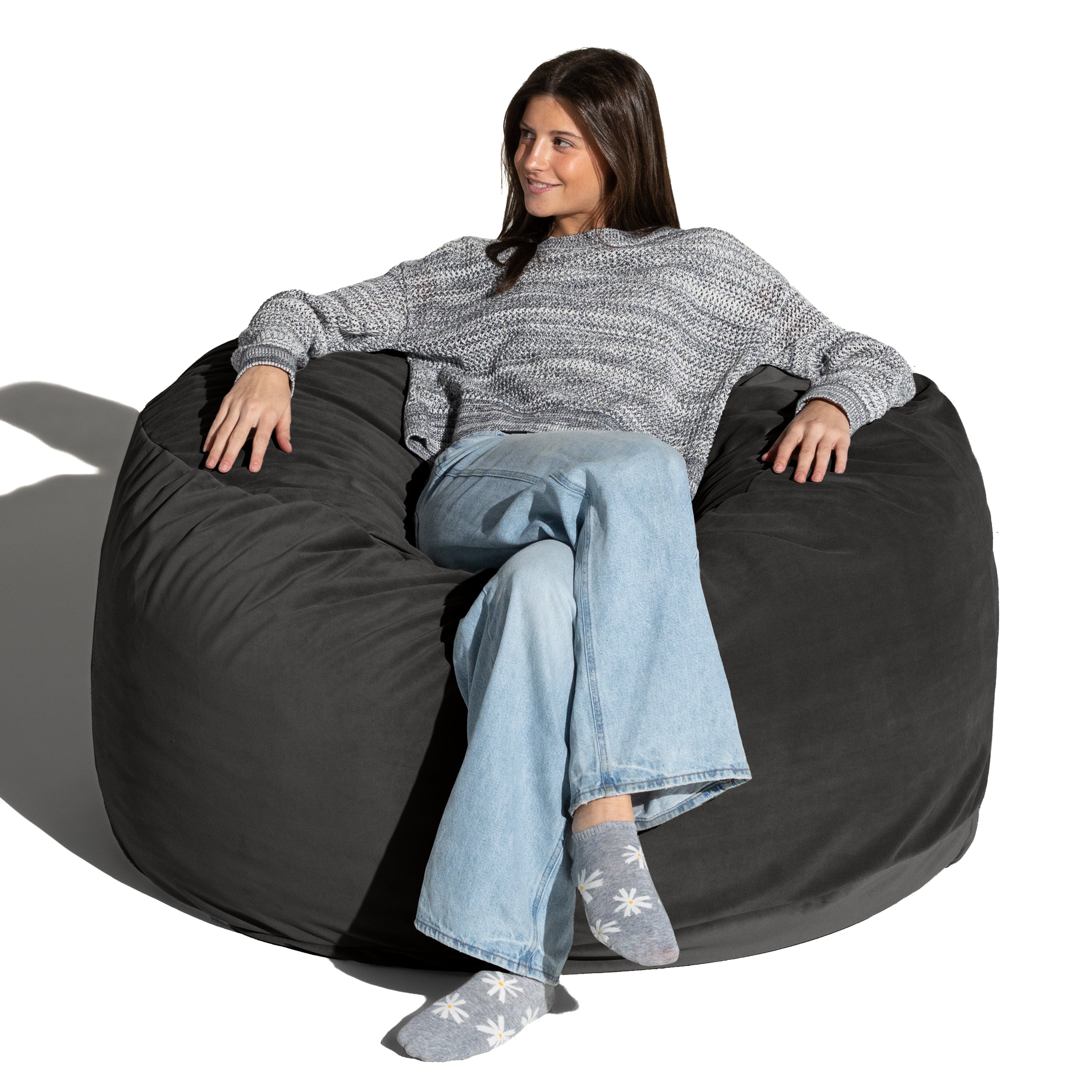 Jaxx 4 Foot Saxx - Large Round Bean Bag Chair for Adults - Lush Velvet Black