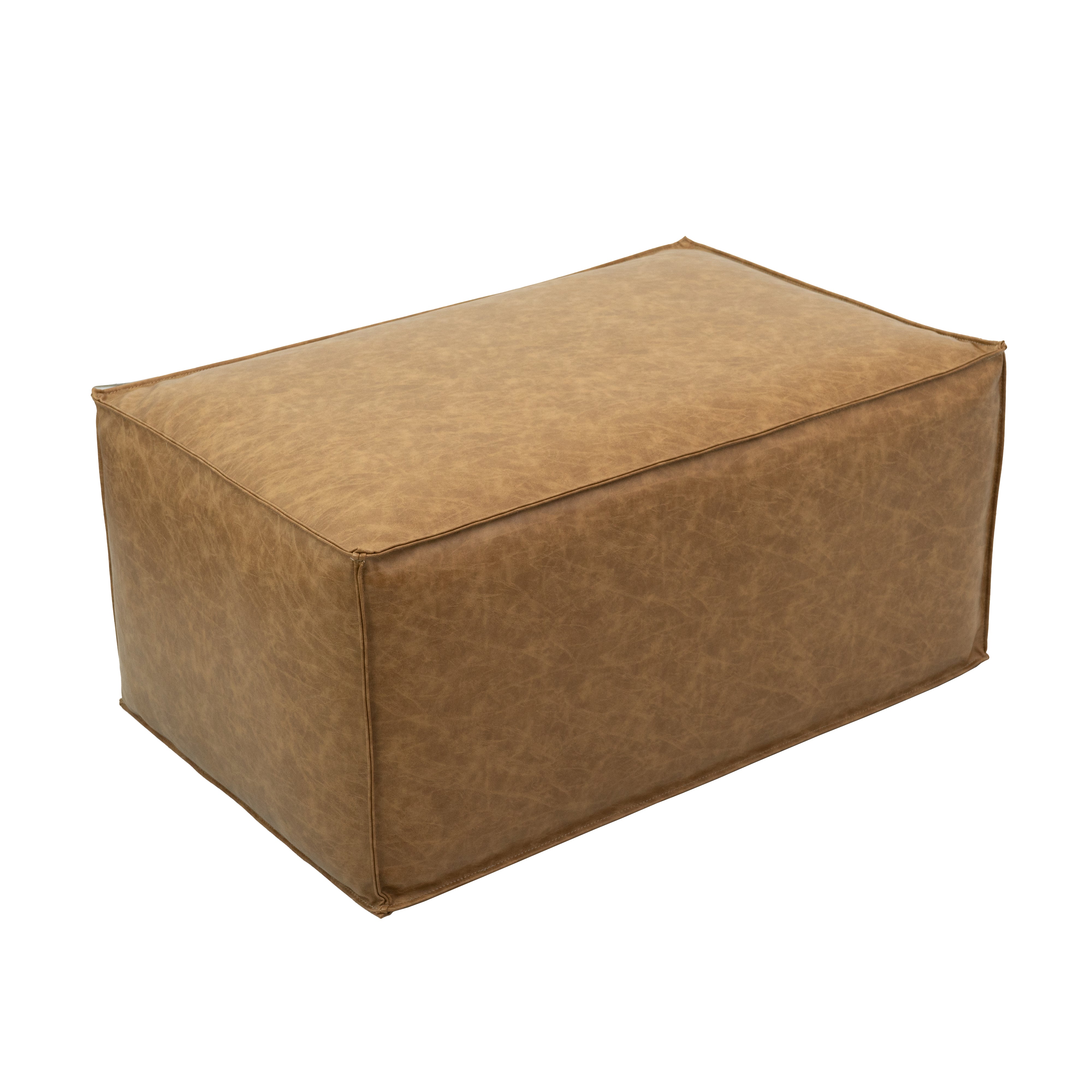 Rustic Overstuffed 36" x 24" Rectangle Ottoman, 16" Height - Pecan