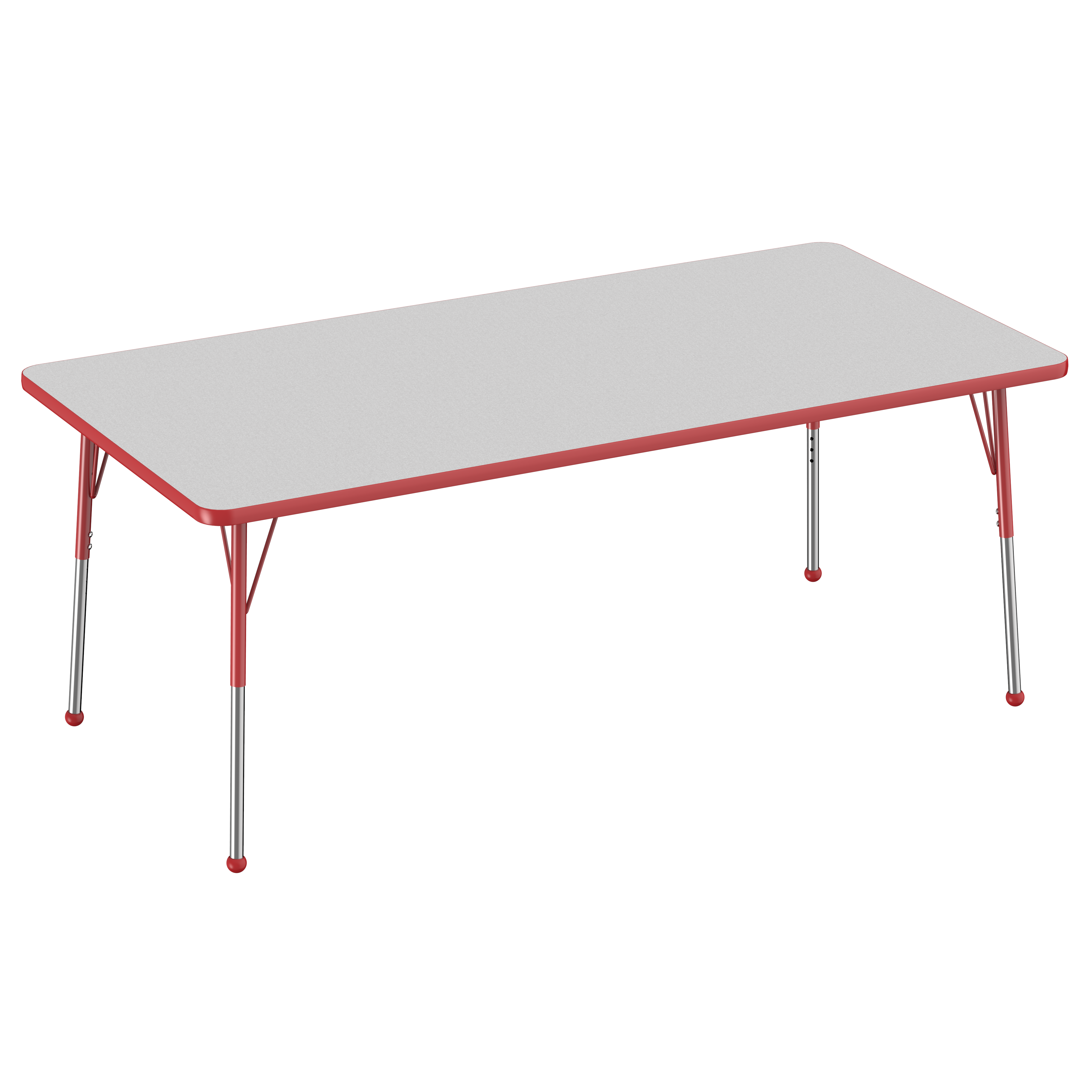 36" x 72" Rectangle T-Molding Activity Table with Adjustable Standard Ball Glide Legs - Gray/Red