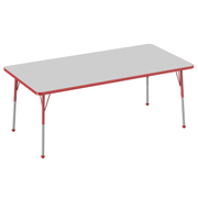36" x 72" Rectangle T-Molding Activity Table with Adjustable Standard Ball Glide Legs - Gray/Red