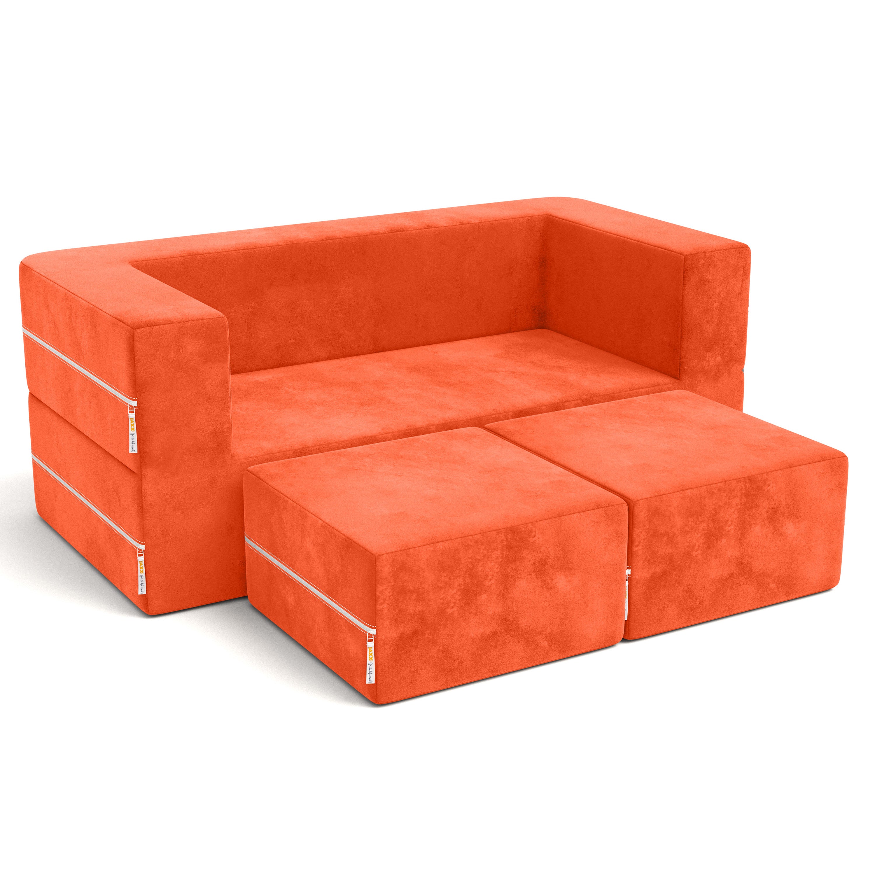 Jaxx Zipline Kids Modular Loveseat & Ottomans/Fold Out Lounger, Mandarin