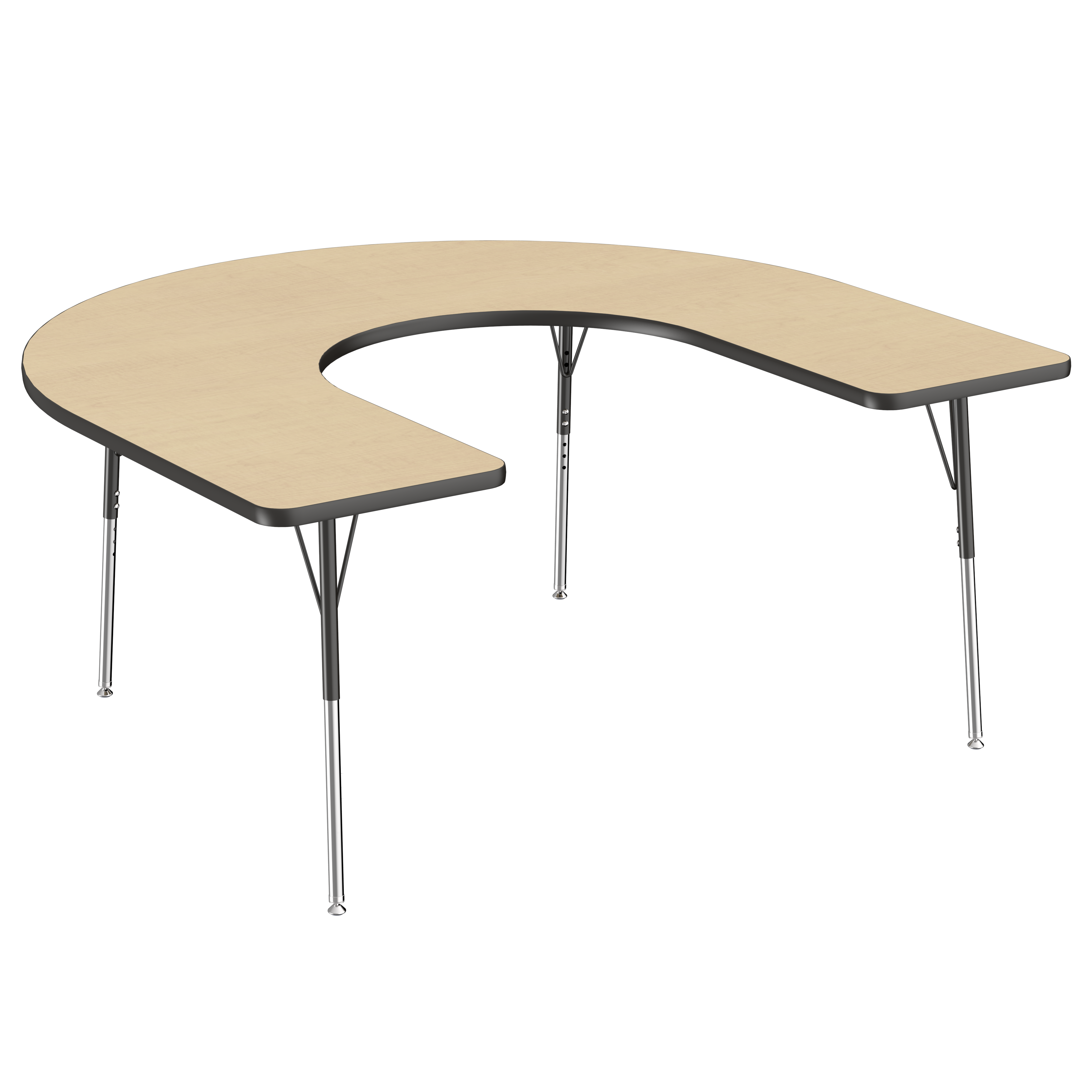 60" x 66" Horseshoe T-Molding Activity Table with Adjustable Standard Swivel Glide Legs - Maple/Black