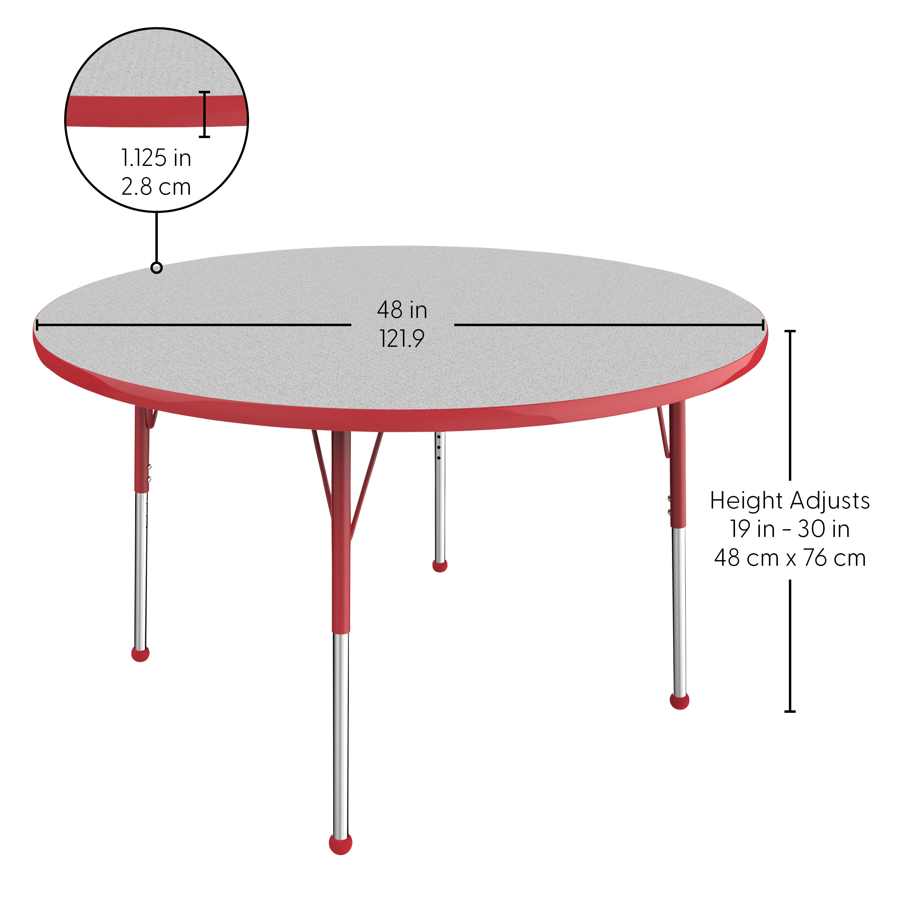 48" Round T-Molding Activity Table with Adjustable Standard Ball Glide Legs - Gray/Red