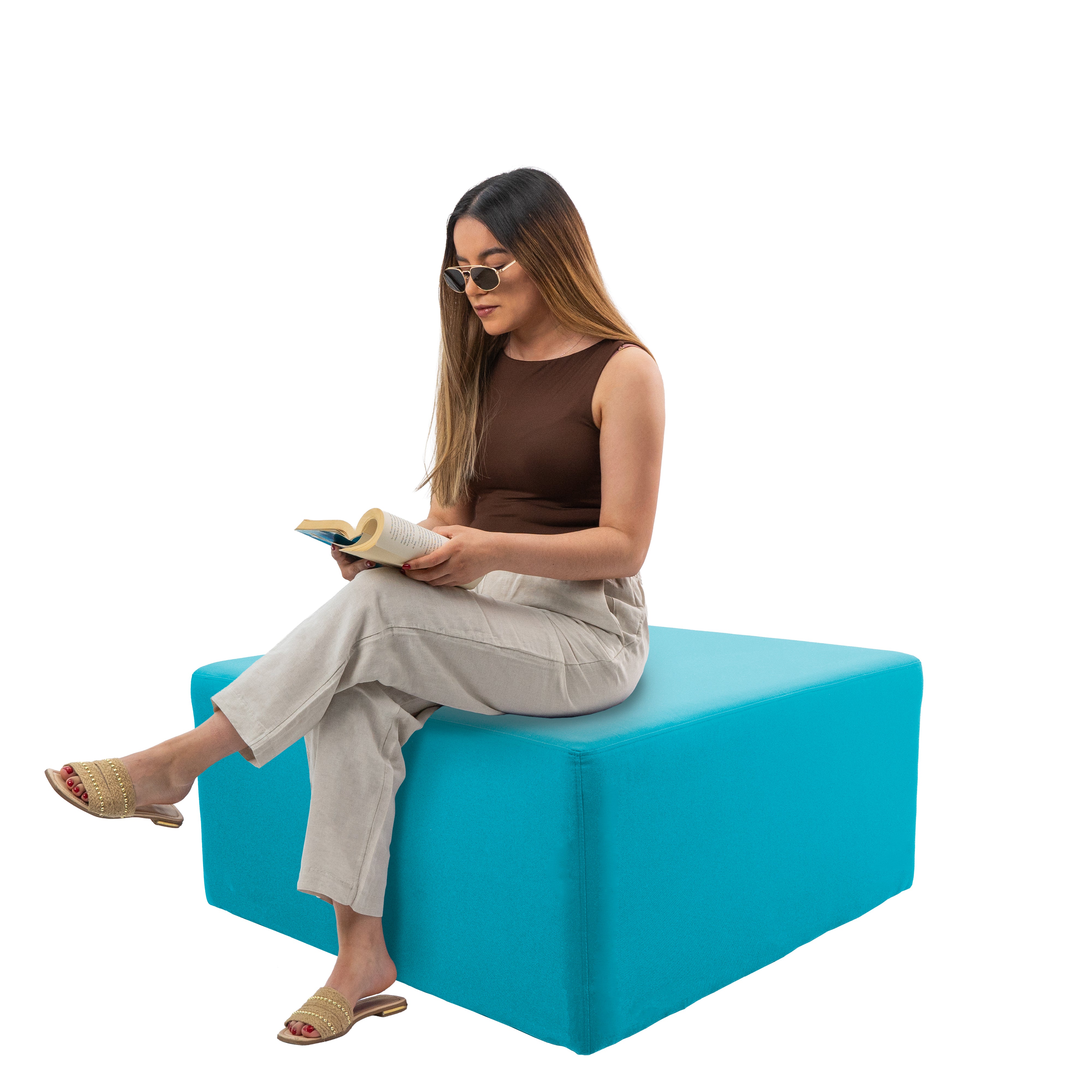 Outdoor 36" Square Ottoman with Sunbrella®, 18" H - Canvas Aruba