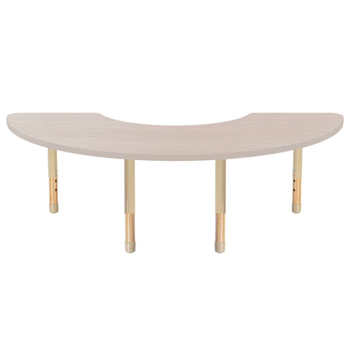 36" x 72" Half Moon Thermofused Activity Table with Adjustable Chunky Wood Legs - Asian Sand/Sand/Natural