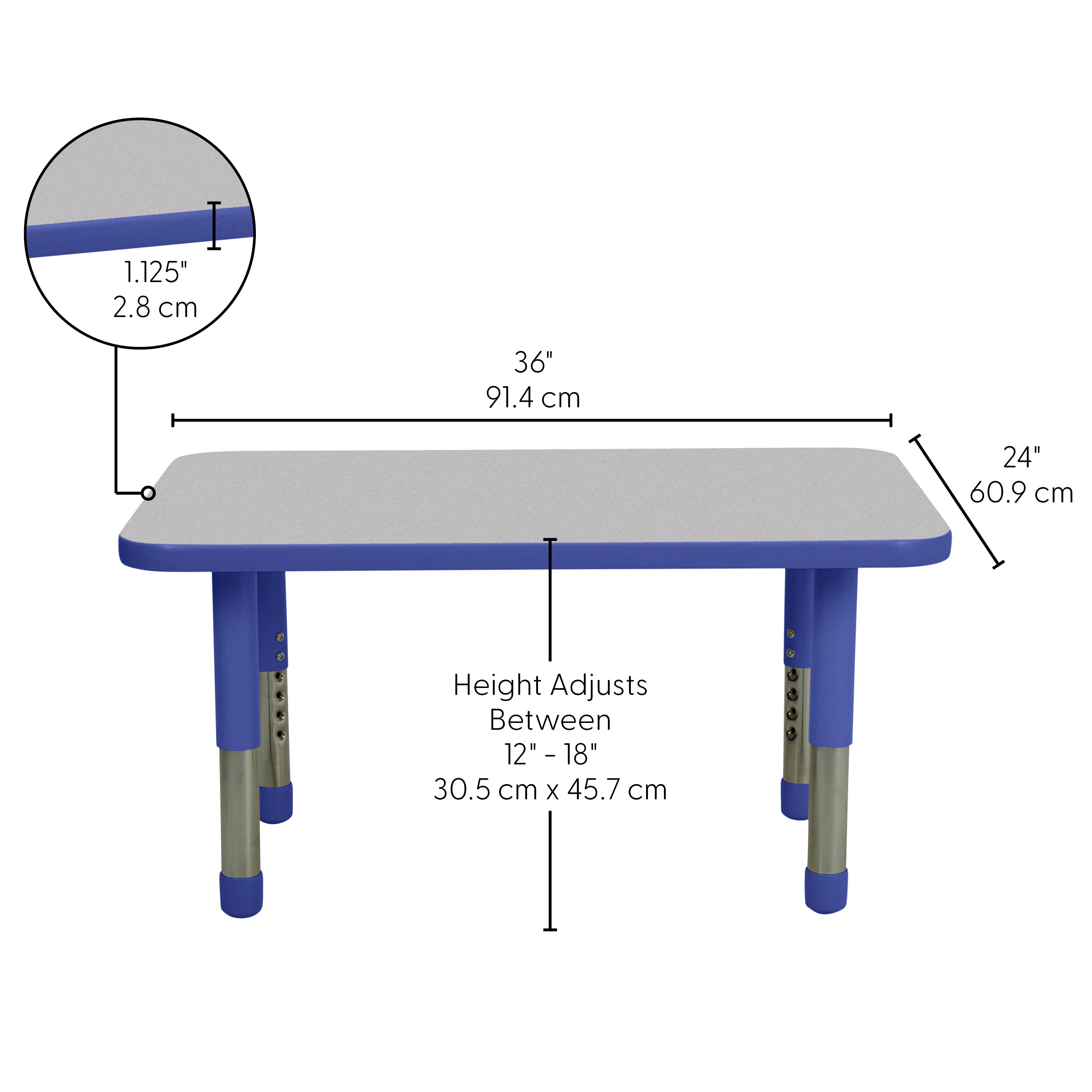 24" x 36" Rectangle T-Molding Activity Table with Adjustable Tiny Tot Legs - Gray/Blue