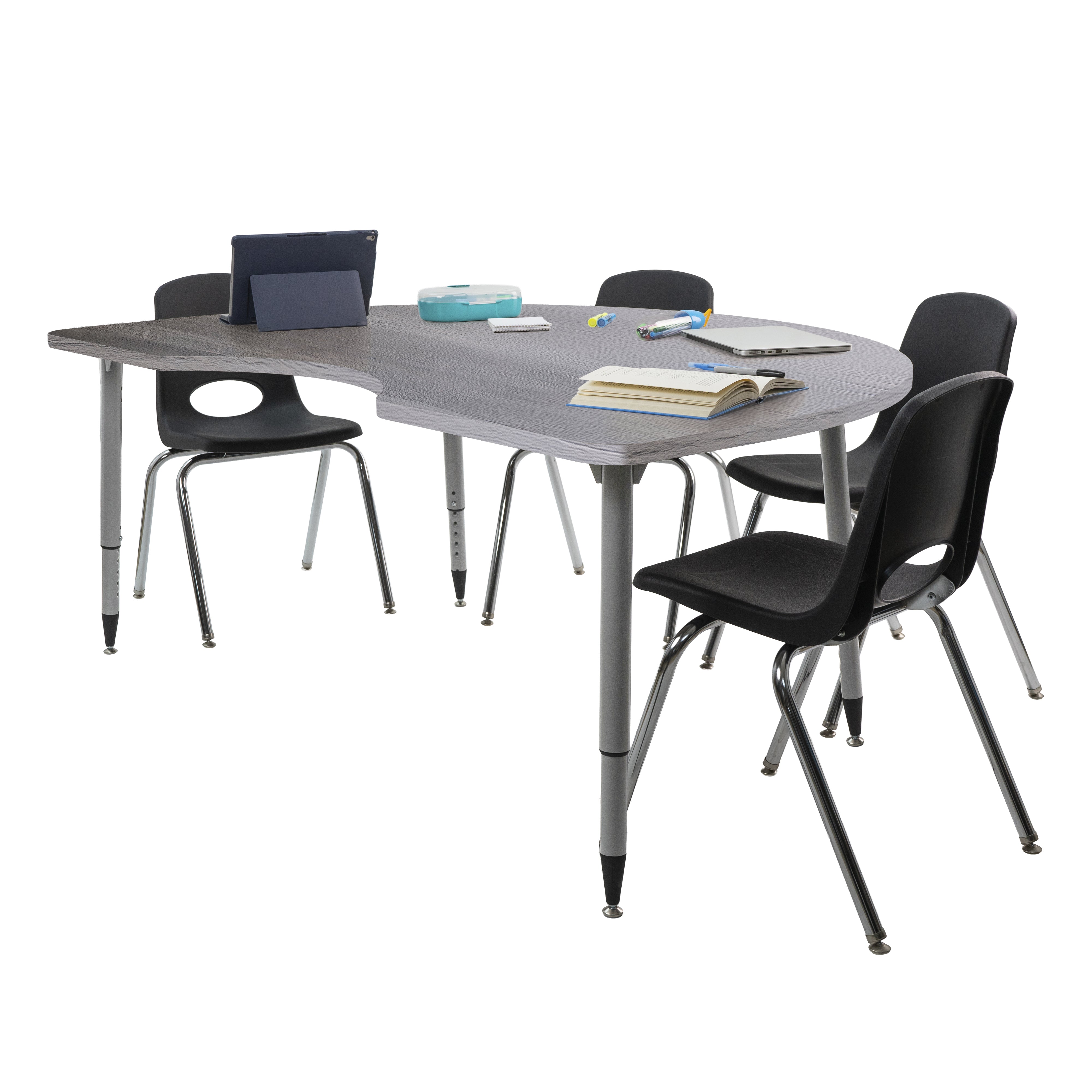 Adapte 48" x 72" Kidney Woodgrain Activity Table with Adjustable Tapered Legs - Gray Wood/Silver