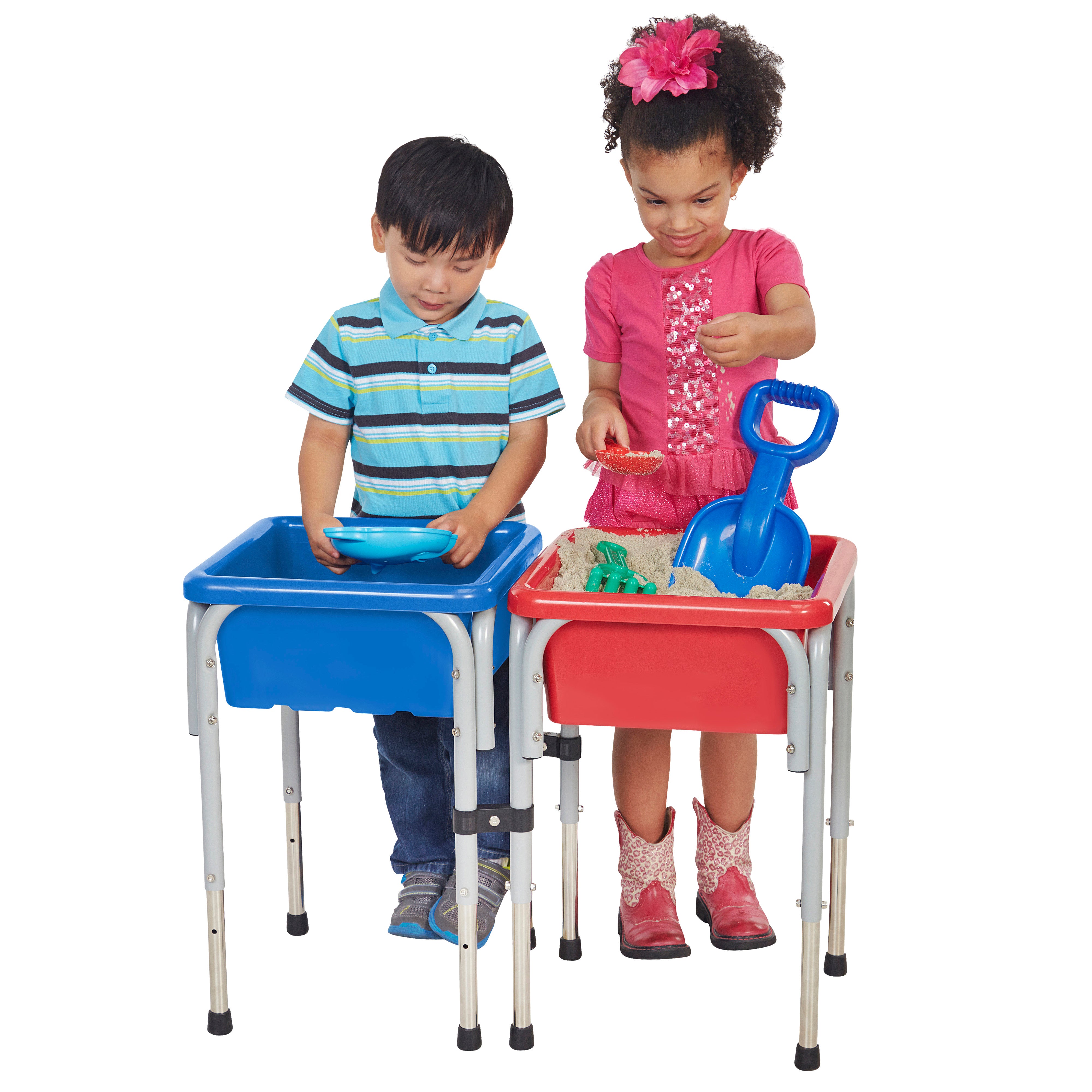 2 Station Square Sand and Water Table with Lids - Blue/Red
