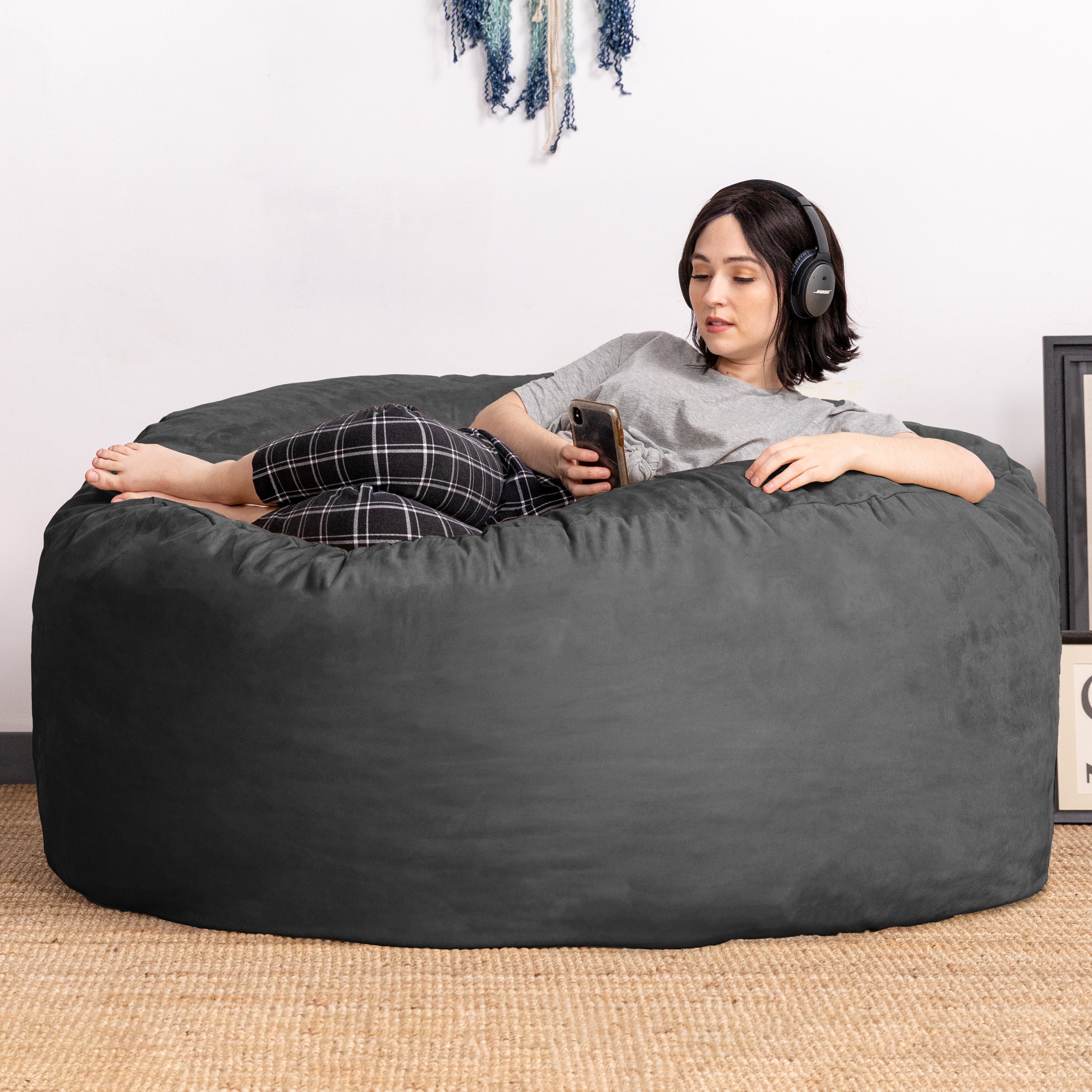 Jaxx Basics 5 Foot Large Adult Bean Bag Chair, Oversized with Filler, Gray