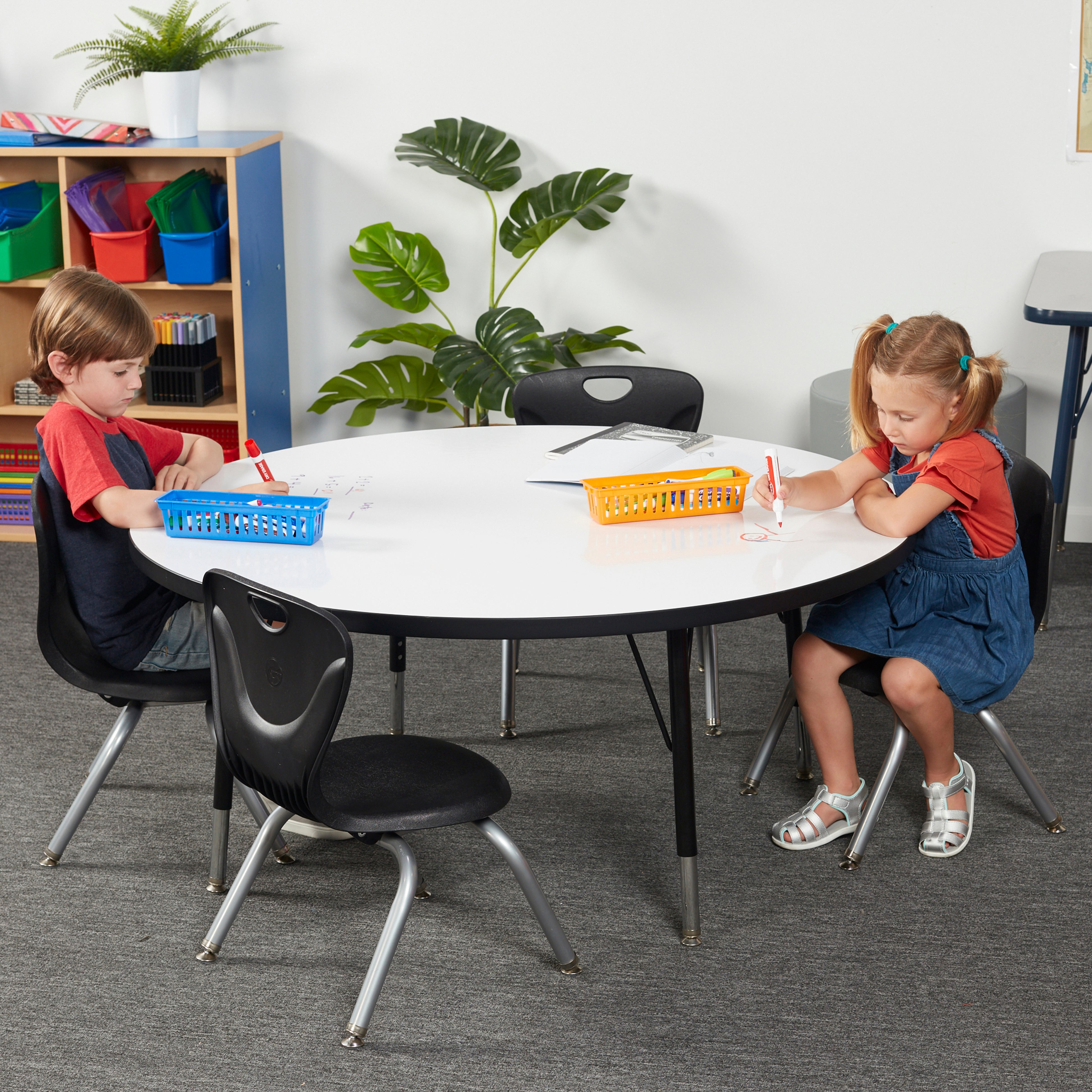 48" Round Collaborative Dry-Erase Activity Table with Adjustable Standard Swivel Glide Legs - Whiteboard/Black