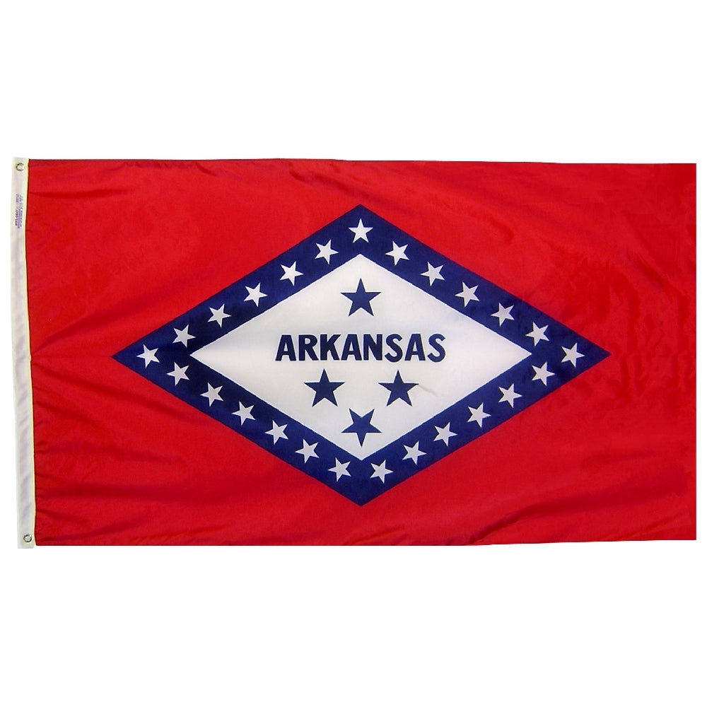 Arkansas State Flag 2x3 ft. Nylon SolarGuard Nyl-Glo 100% Made in USA to Official State Design Specifications.