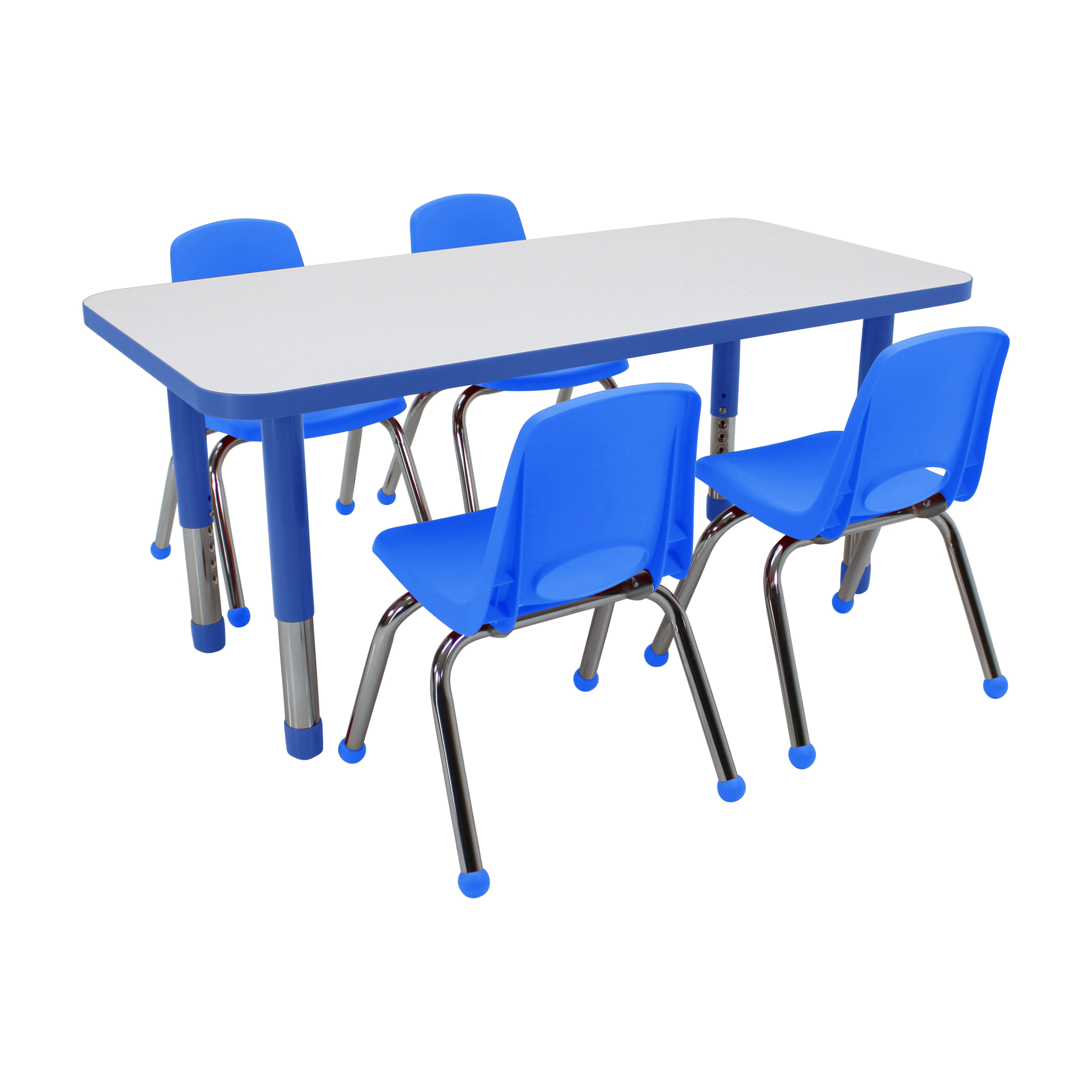 24" x 48" Rectangle Dry-Erase Activity Table with Chunky Legs and 12" Stack Chairs with Ball Glides, 5-Piece Set - Whiteboard/Blue