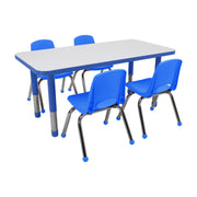 24" x 48" Rectangle Dry-Erase Activity Table with Chunky Legs and 12" Stack Chairs with Ball Glides, 5-Piece Set - Whiteboard/Blue