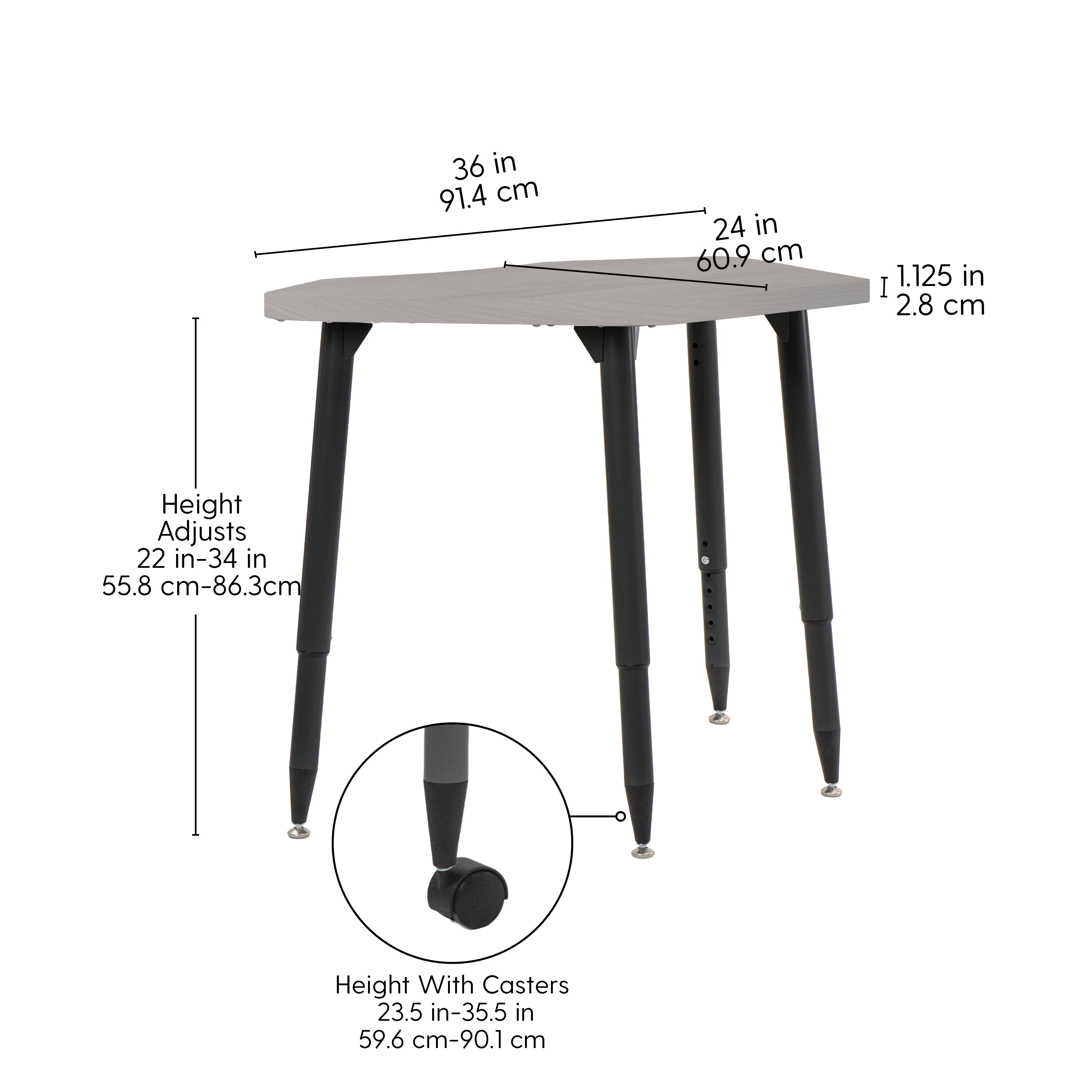 Adapte 24" x 36" Petal Woodgrain Activity Table with Adjustable Tapered Legs - Light Gray Wood/Black
