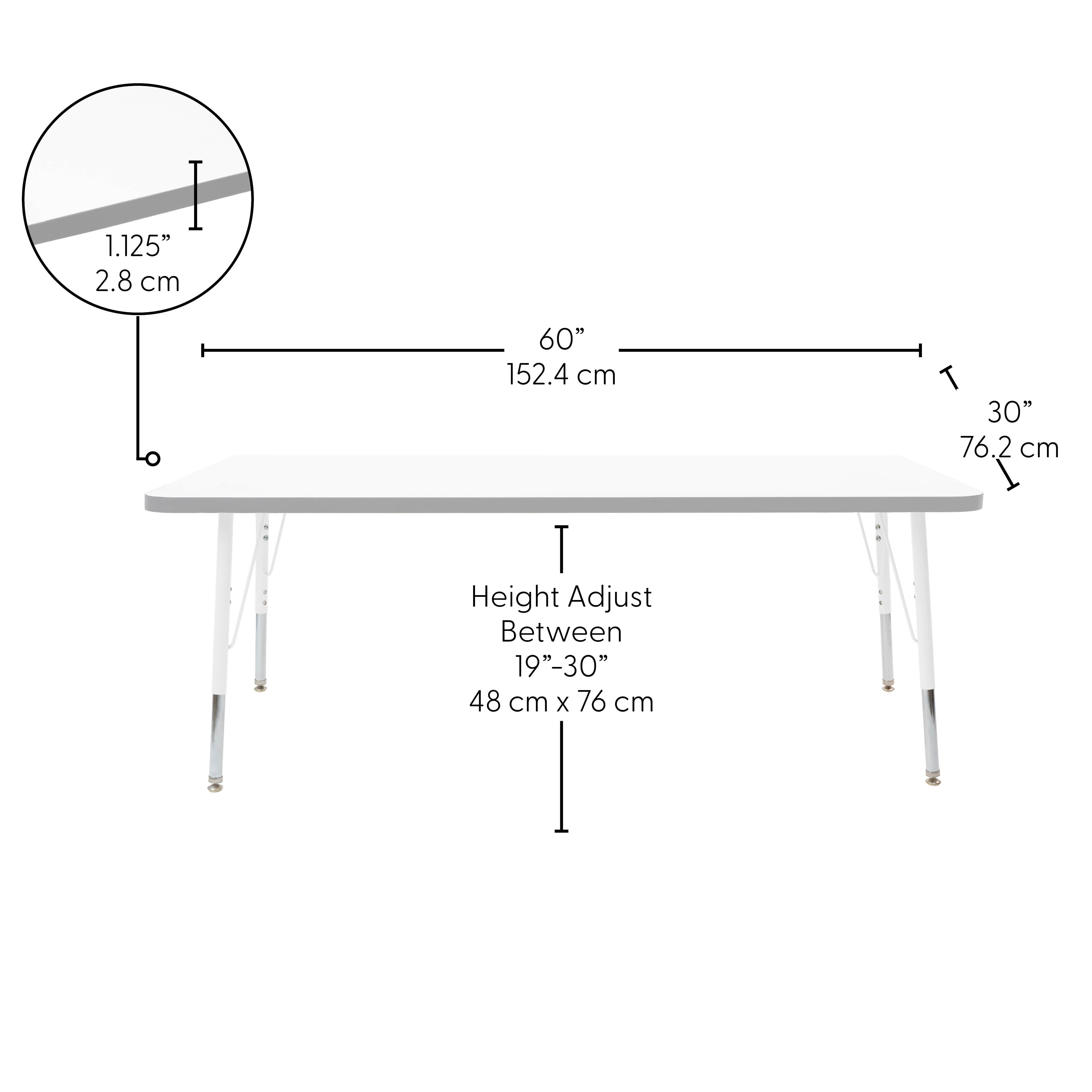 30" x 60" Rectangle Thermofused Activity Table with Adjustable Standard Swivel Glide Legs - White/North Sea/White