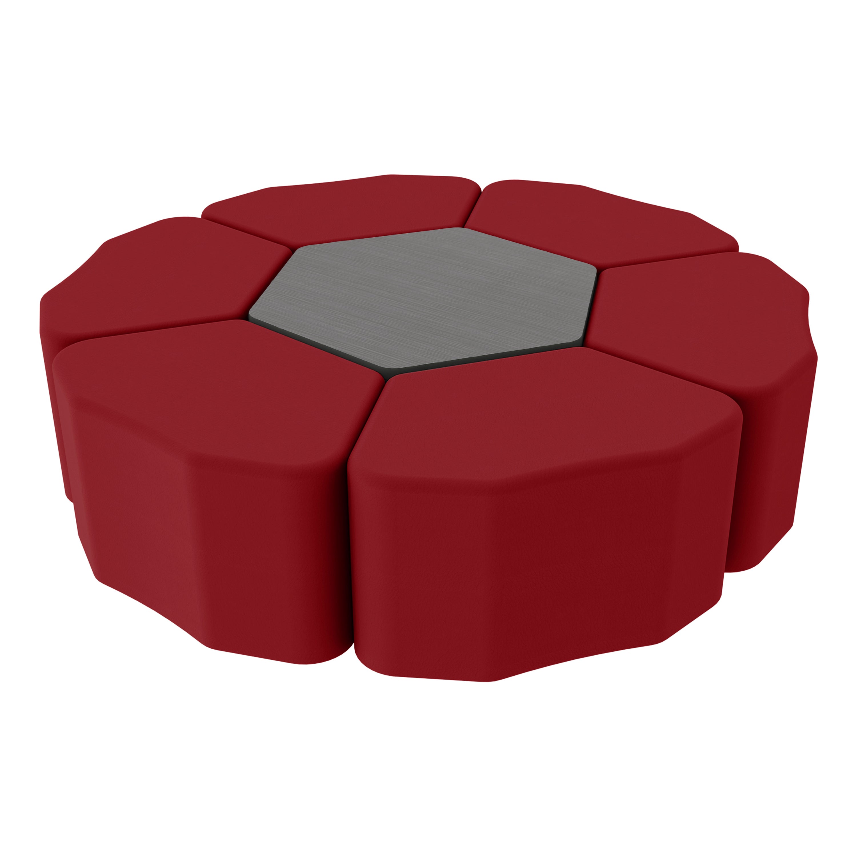 Pro Series Hexagon Ottoman Table with Petal 18" H Seating, 7-Piece Set - Crimson/Cosmic Strandz