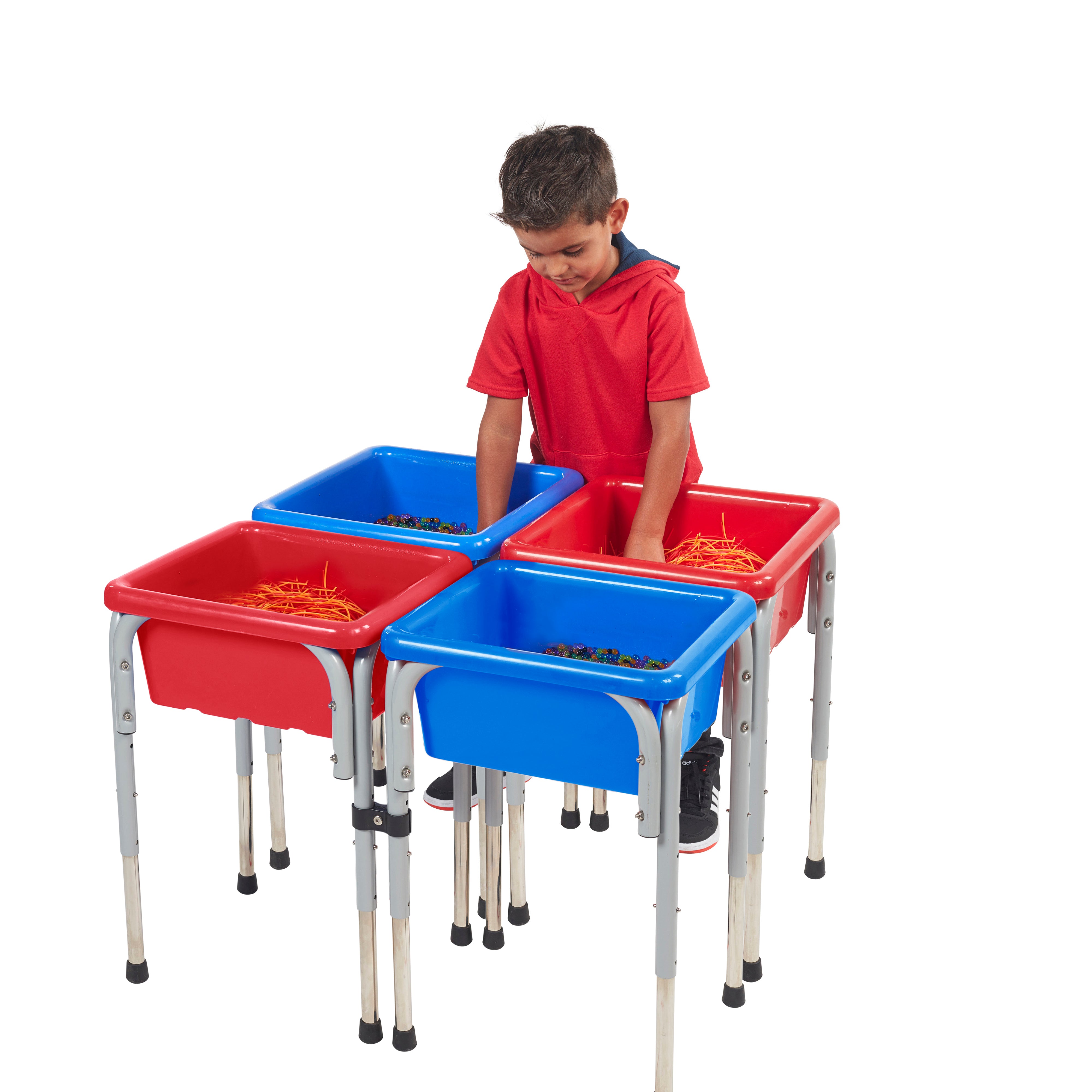 4 Station Square Sand and Water Table with Lids - Blue/Red