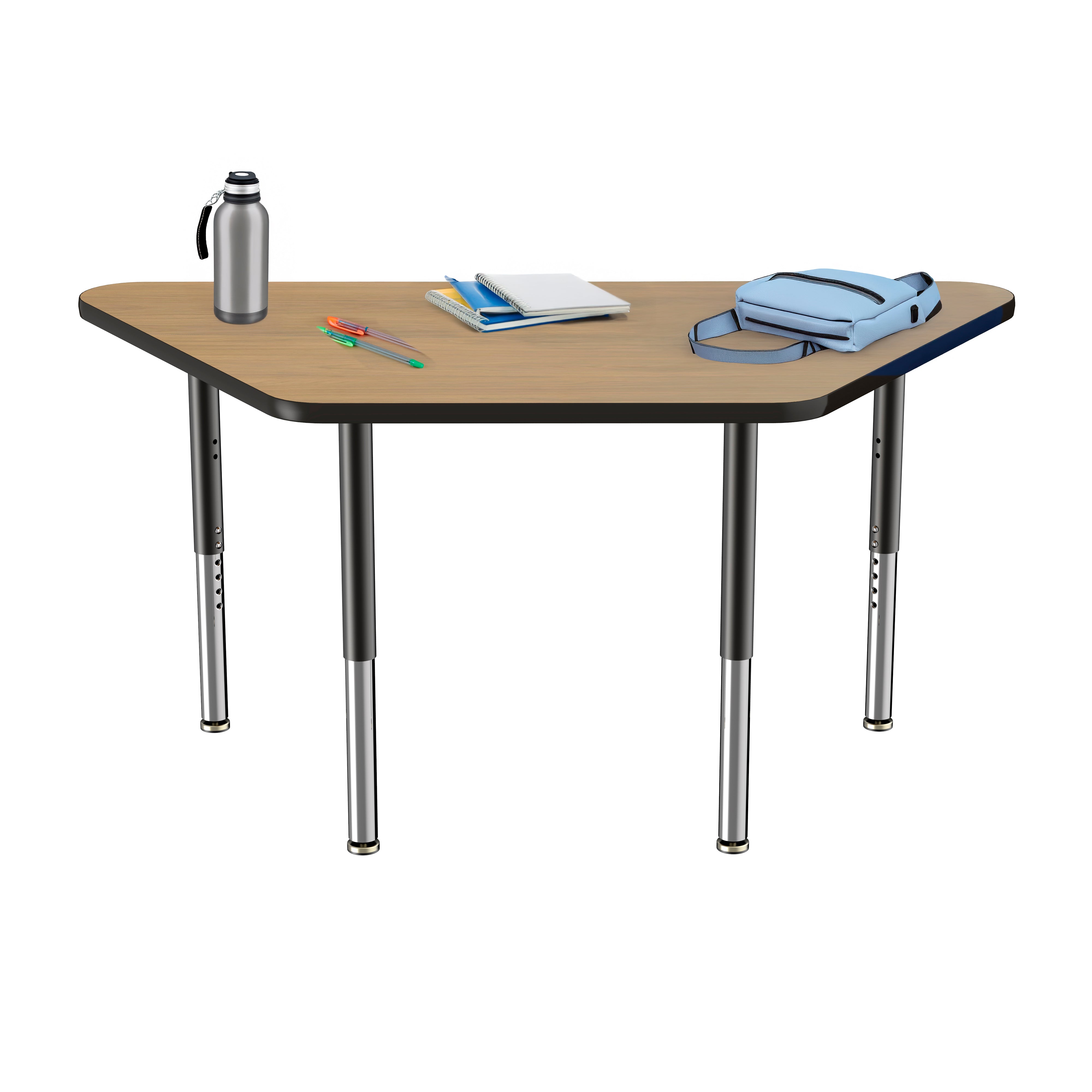 30" x 60" Trapezoid T-Molding Activity Table with Adjustable Super Legs - Pasadena Oak/Black