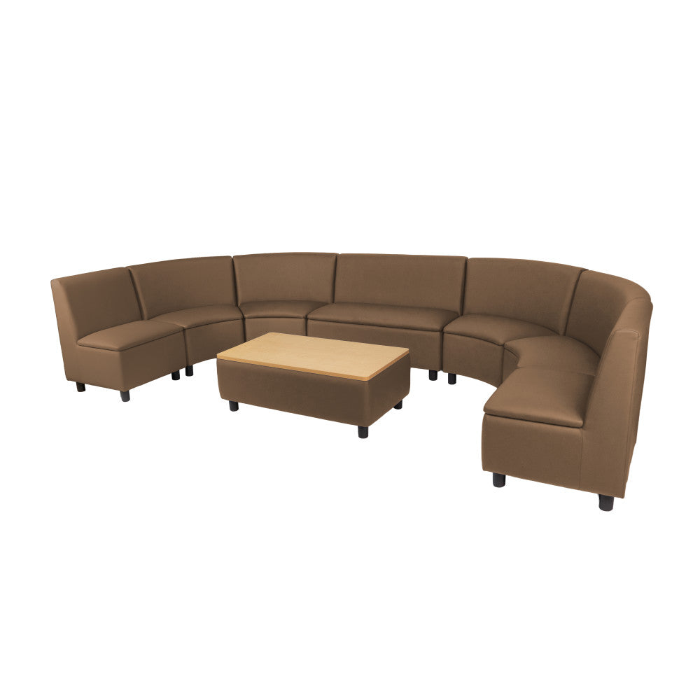 Kid Comfort Collective Modular Curved Seating with Coffee Table, 8-Piece Set - Chocolate/Maple Grain