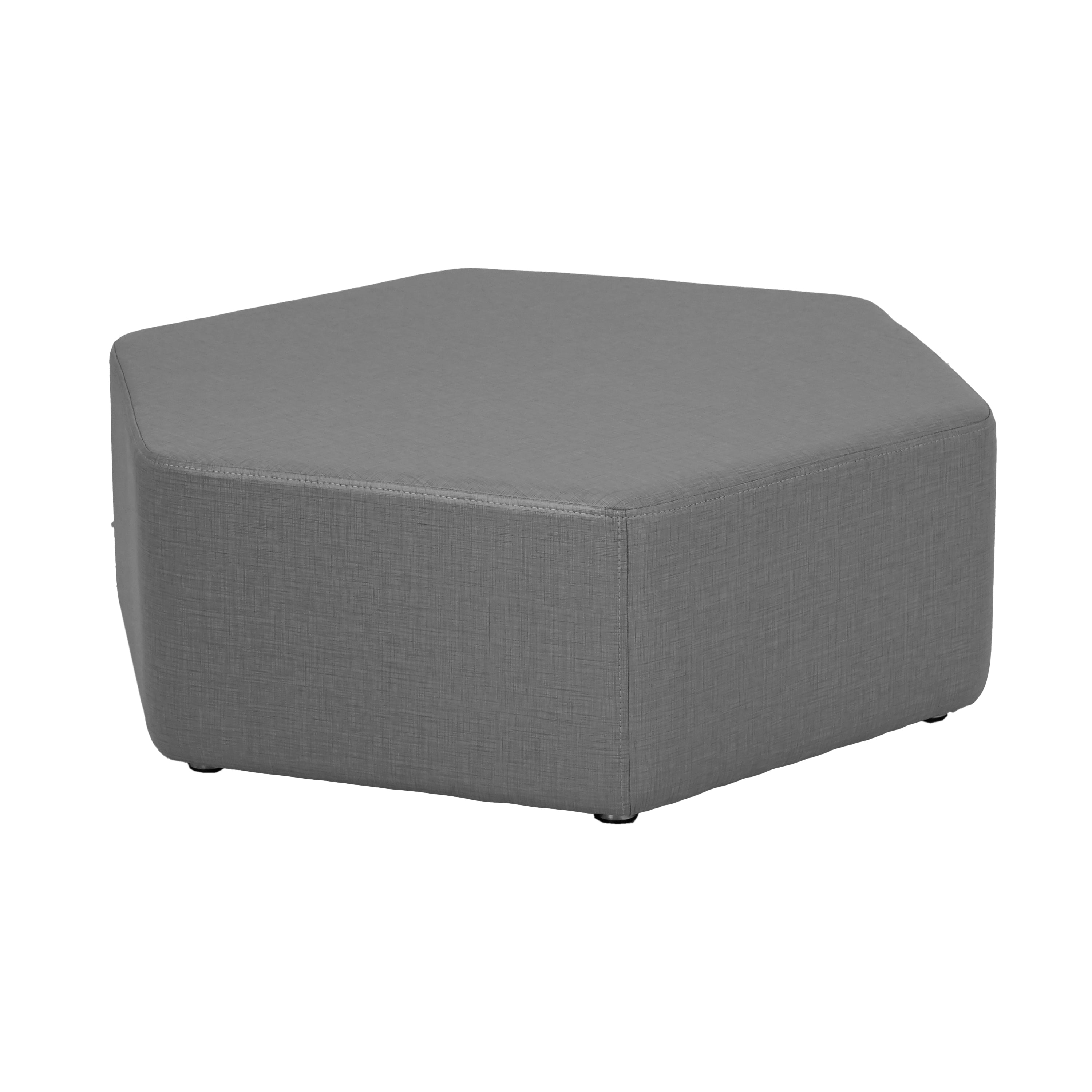 Pro Series Upholstered Hexagon Ottoman 12" Height - Slate Gray Crosshatch