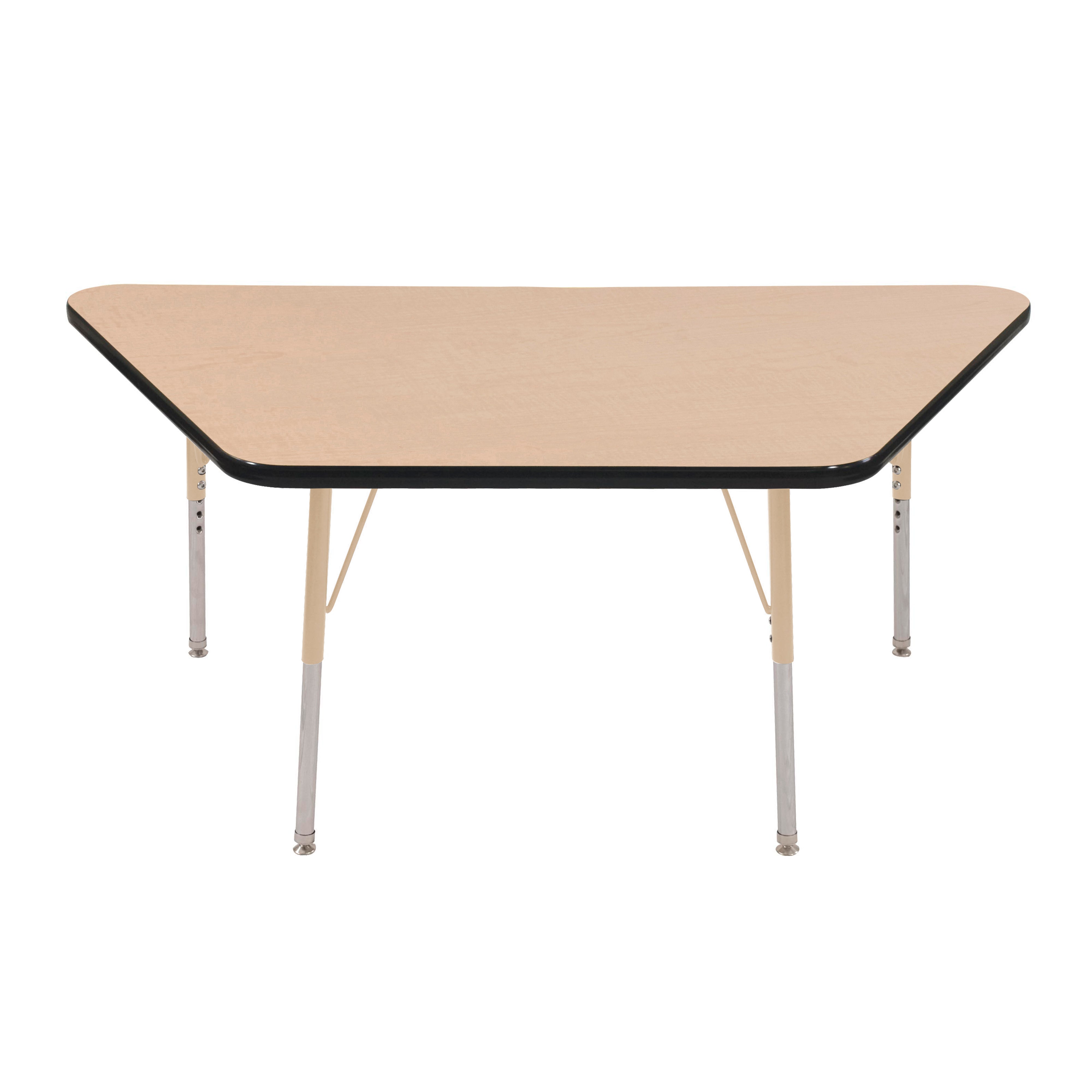30" x 60" Trapezoid T-Molding Activity Table with Adjustable Standard Swivel Glide Legs - Maple/Black/Sand