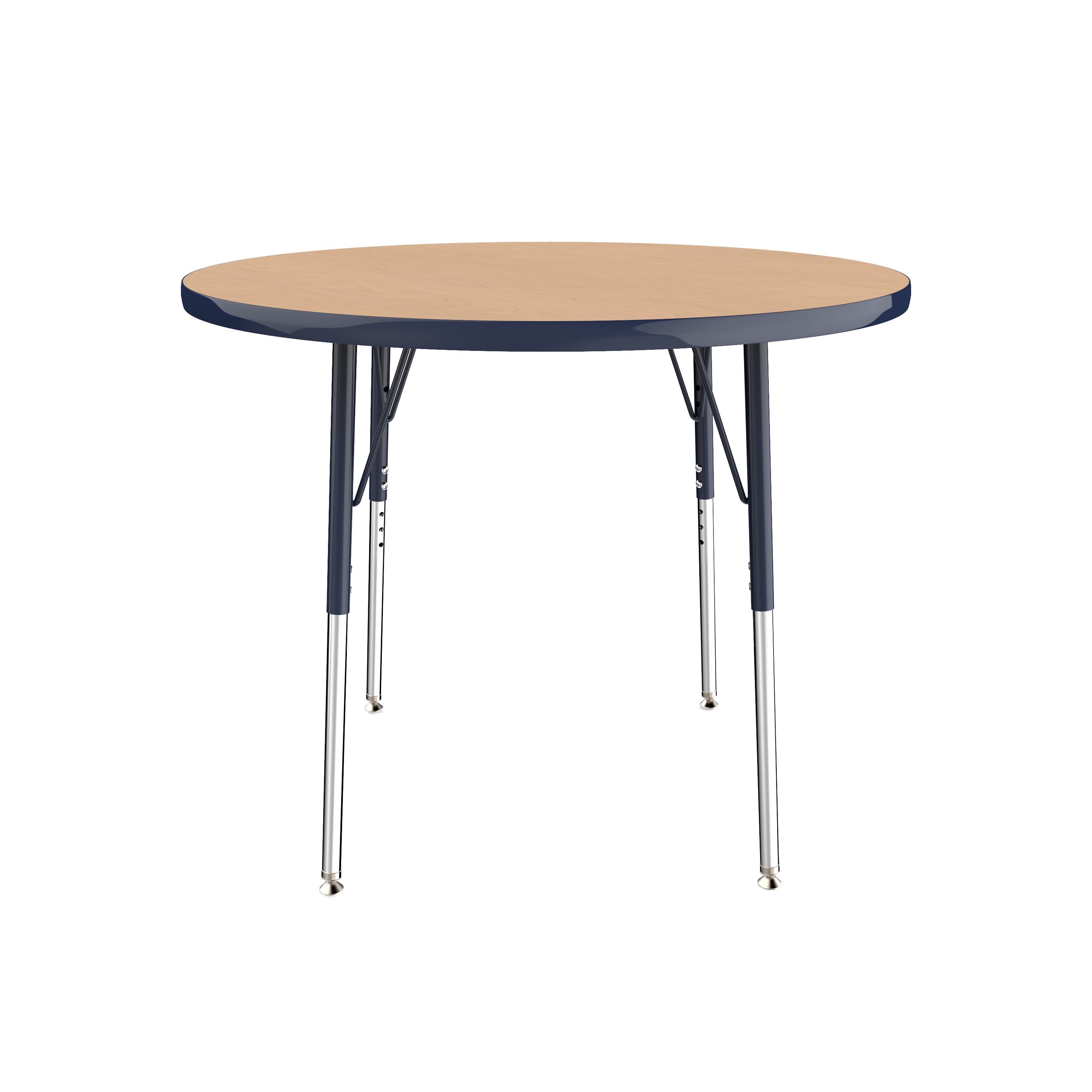 36" Round T-Molding Activity Table with Adjustable Standard Swivel Glide Legs - Maple/Navy