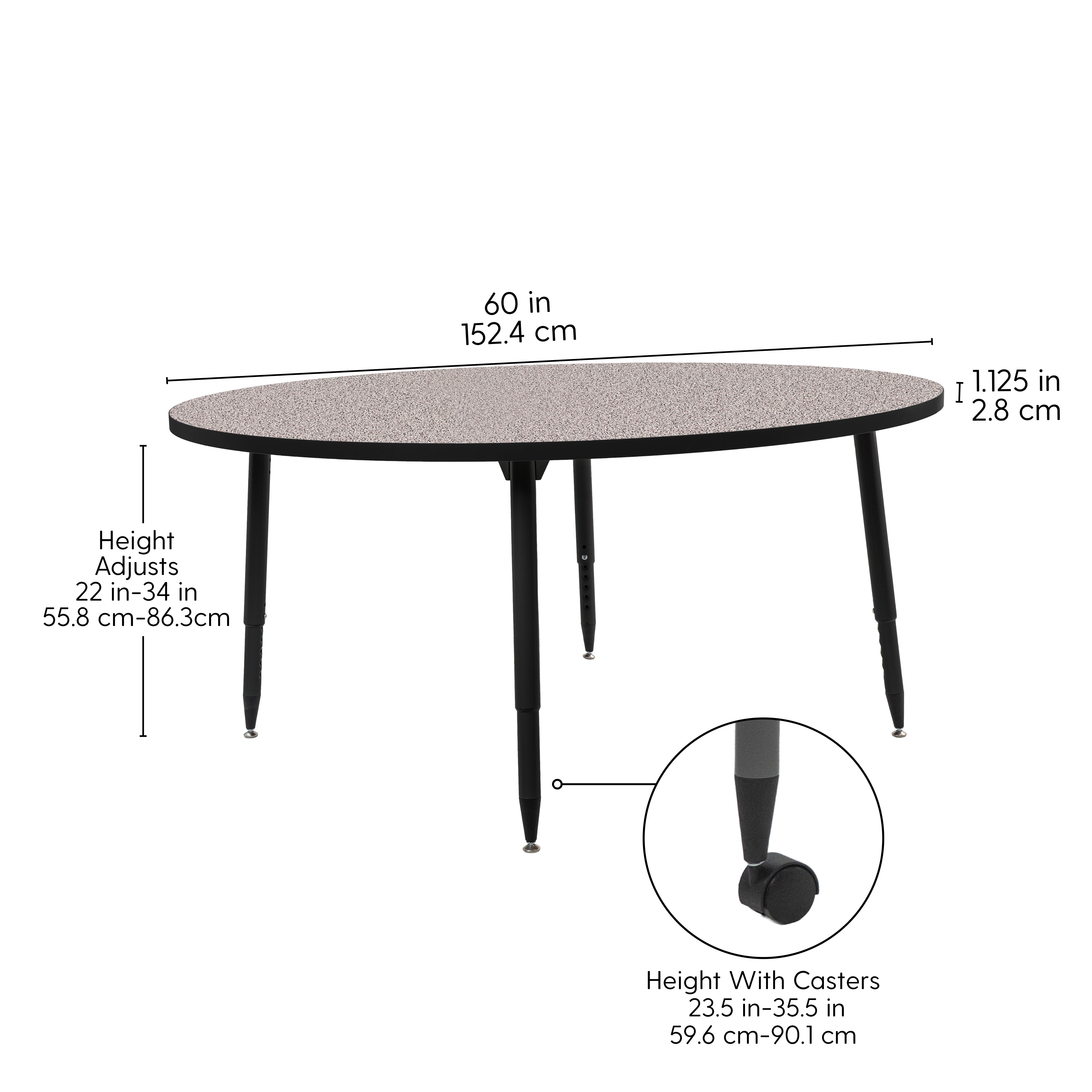 Adapte 60" Round Thermofused Activity Table with Adjustable Tapered Legs - Gray/Black