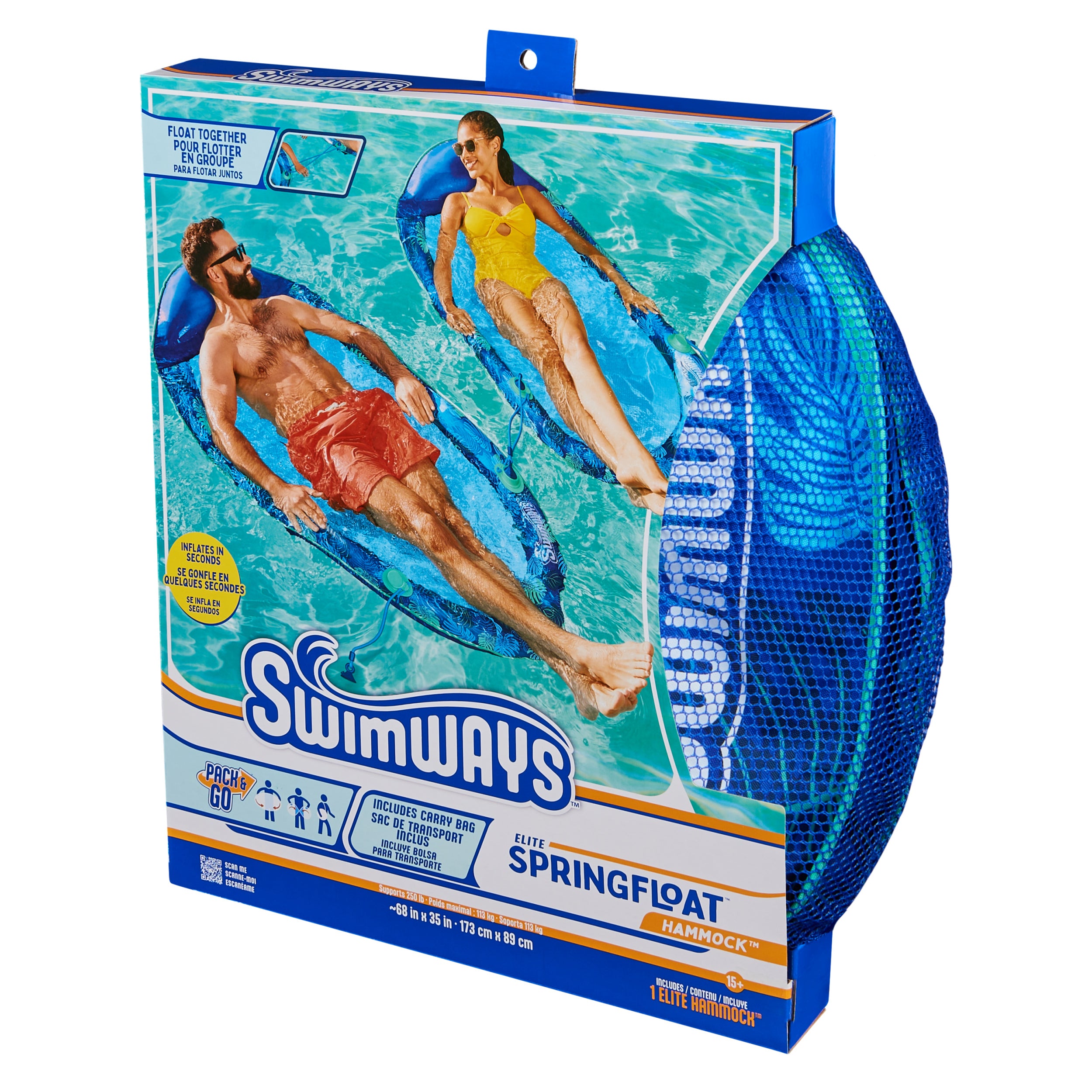 Swimways Elite Spring Float Hammock Pool Lounger, Inflatable Pool Floats with Fast Inflation, Pool Hammock for Adults up to 250 lbs