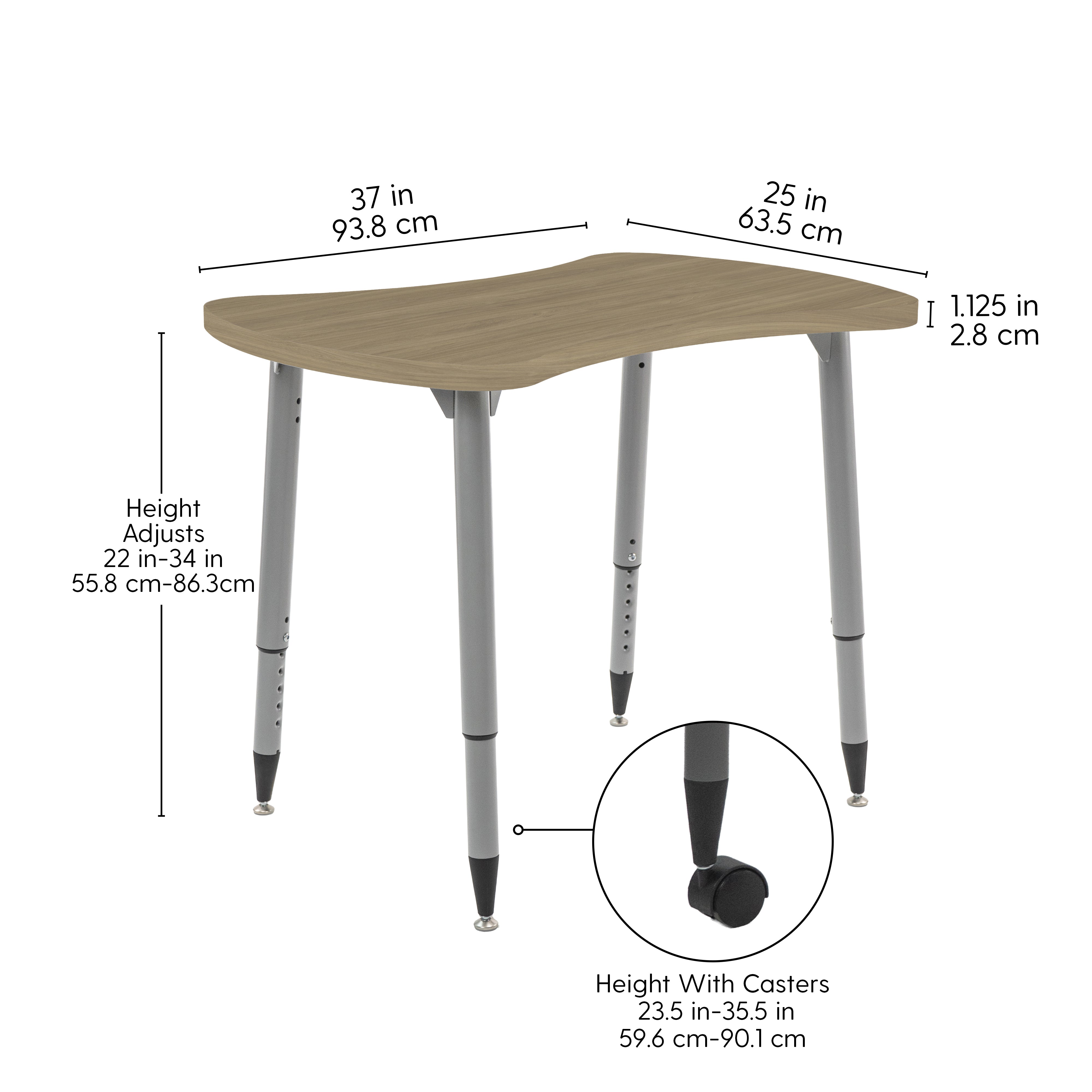 Adapte 25" x 37" Bowtie Woodgrain Activity Table with Adjustable Tapered Legs - Pasadena Oak/Silver