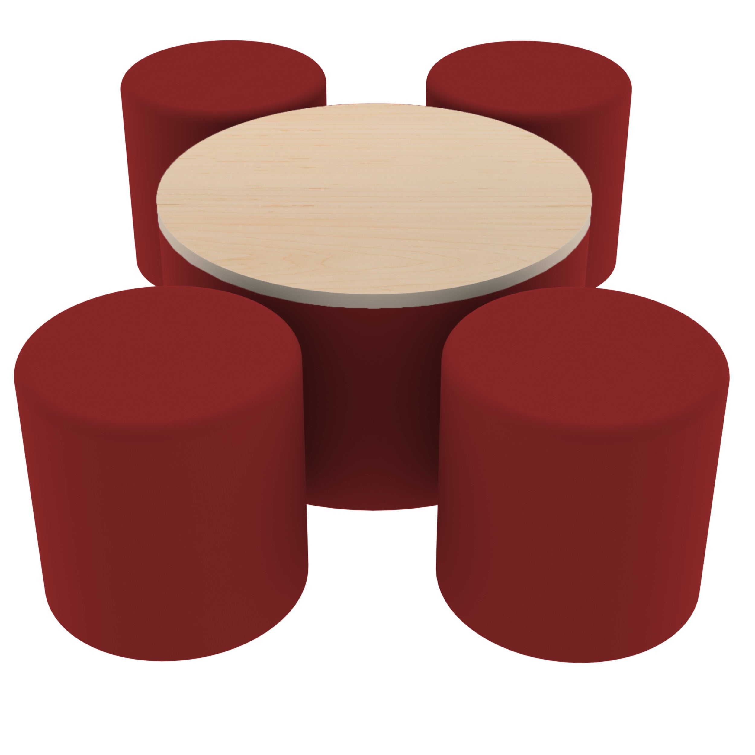 Pro Series 30" Round Ottoman Table with Round 18" H Seating, 5-Piece Set - Crimson/Maple