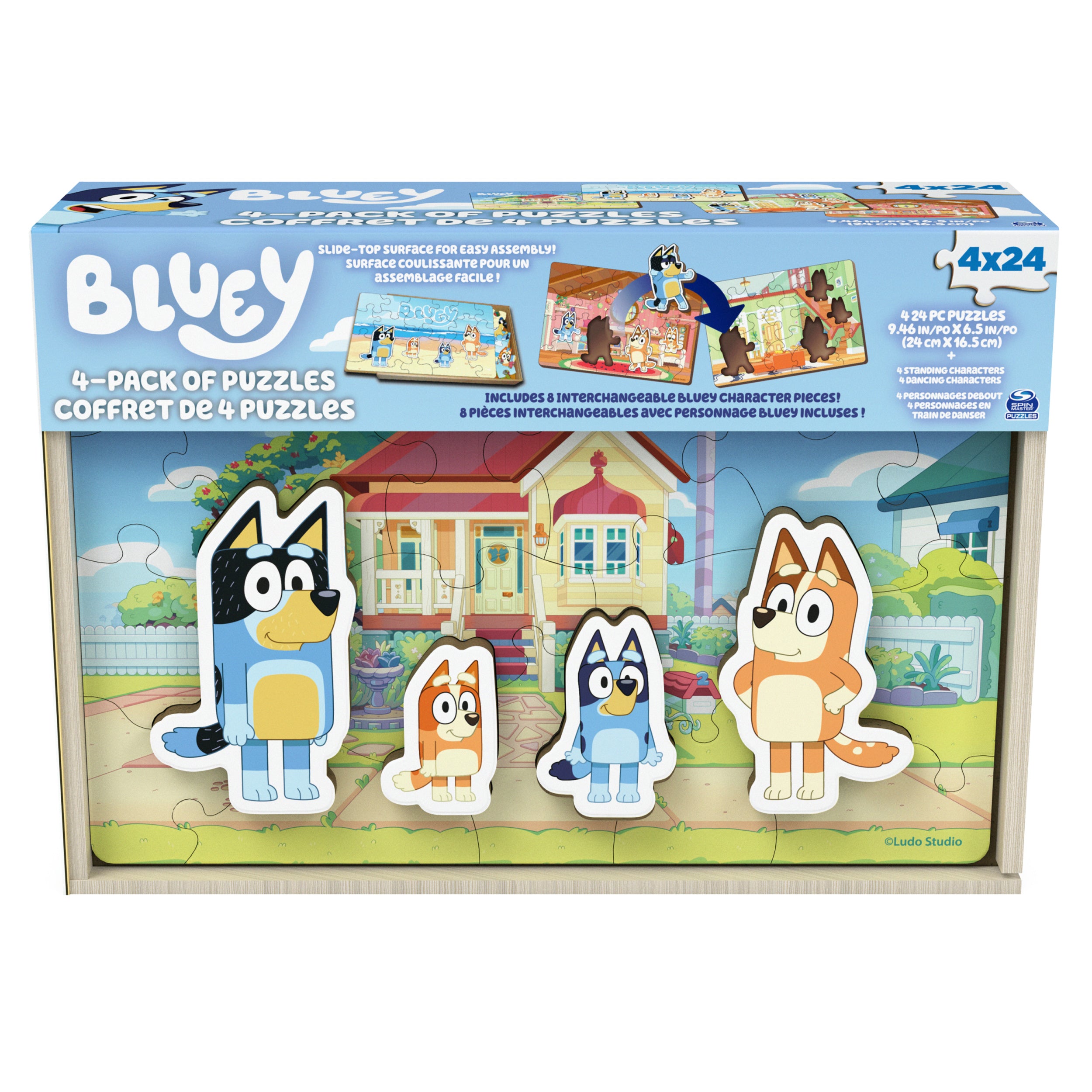 Spin Master Games, Bluey Puzzles 4-Pack, Wooden Jigsaw Puzzles for Preschoolers, 24 Pieces Each, Interchangeable Pieces, Bluey Birthday Gifts, for Kids Ages 3 & Up