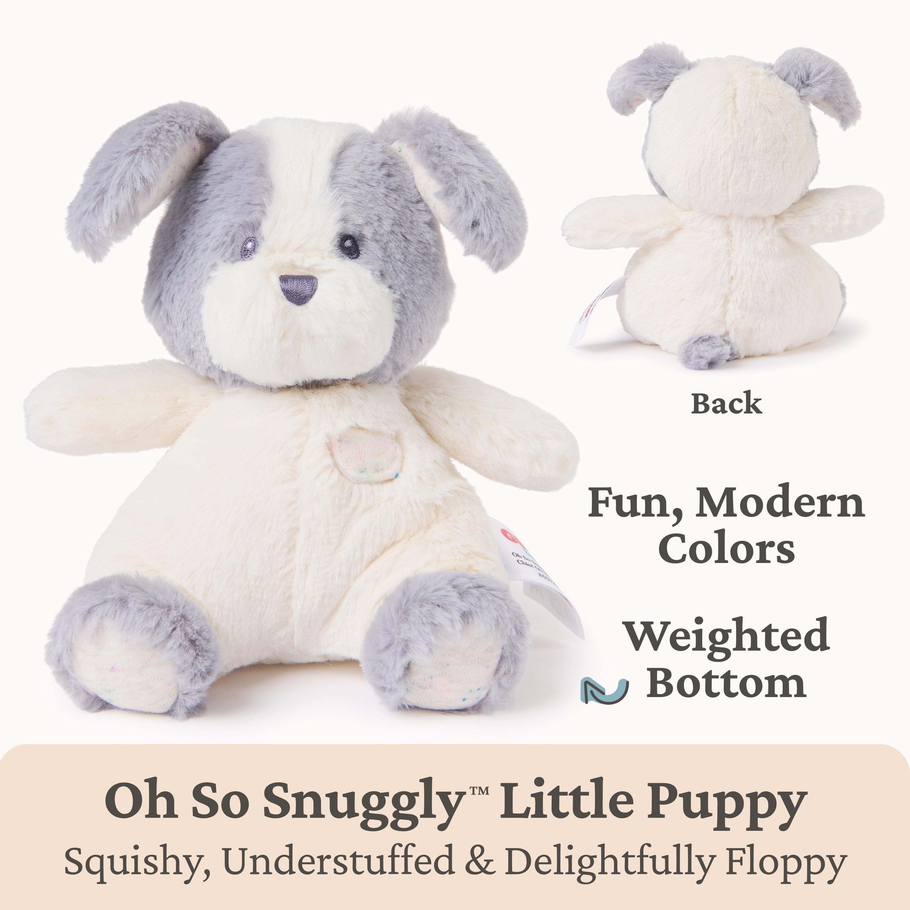 Baby GUND Oh So Snuggly Littles Puppy Dog, Small Stuffed Animals, Dog Stuffed Animal, Plush Toys for Infants and Toddlers, White/Gray, 7”