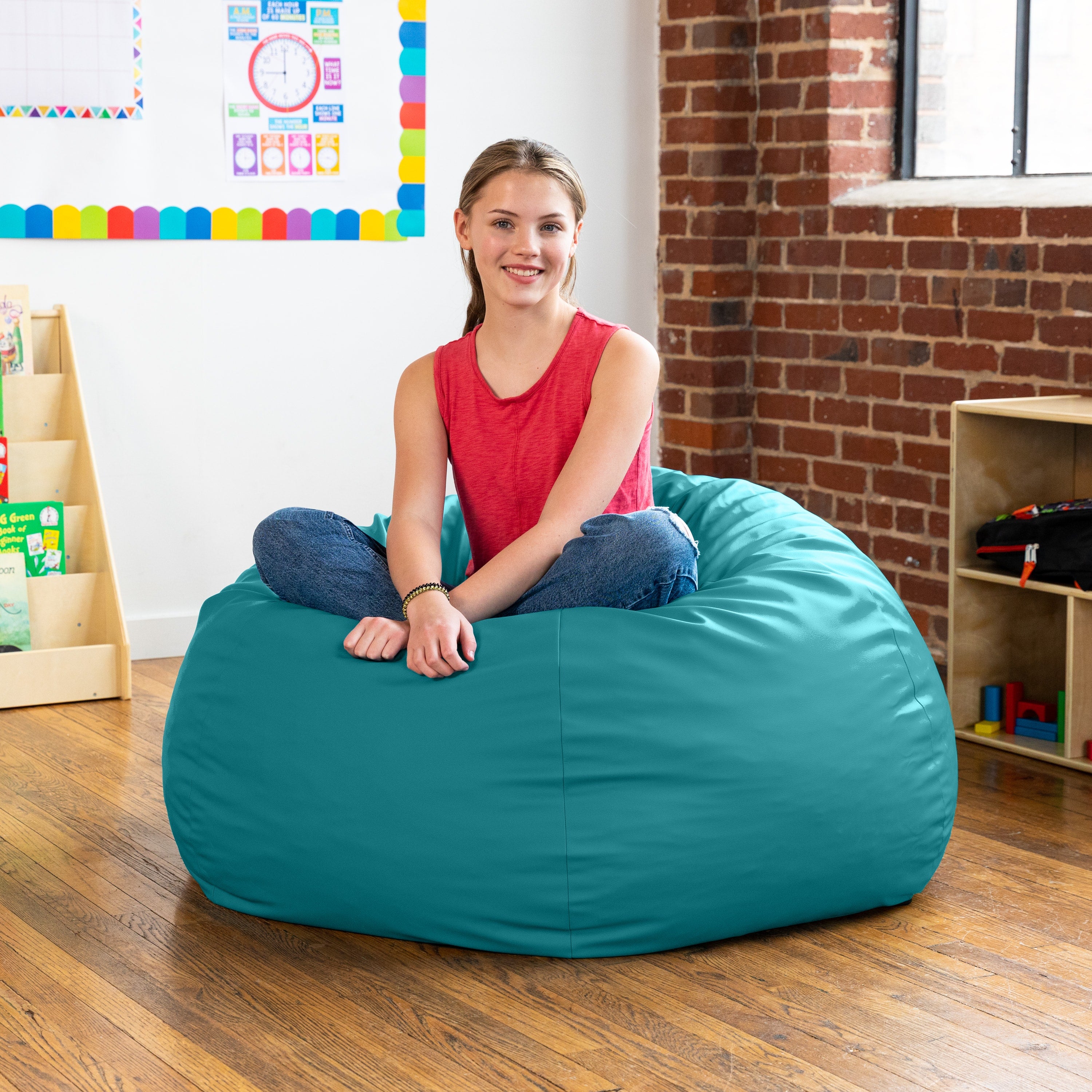 Jaxx Gumdrop Commercial Grade Bean Bag for Educational Environments, Large Size - Premium Vinyl - Turquoise