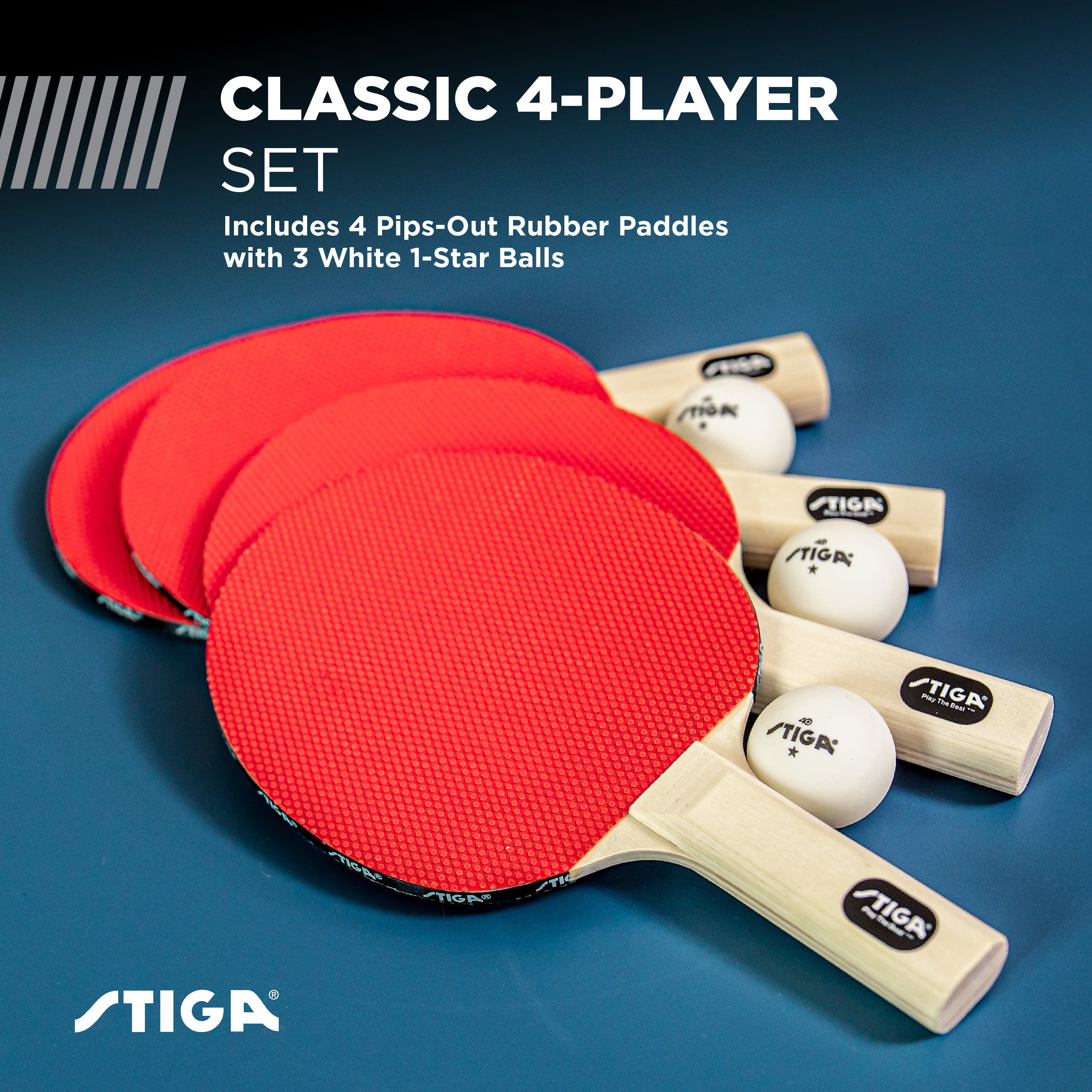 STIGA Classic 4 Player Table Tennis Racket Set