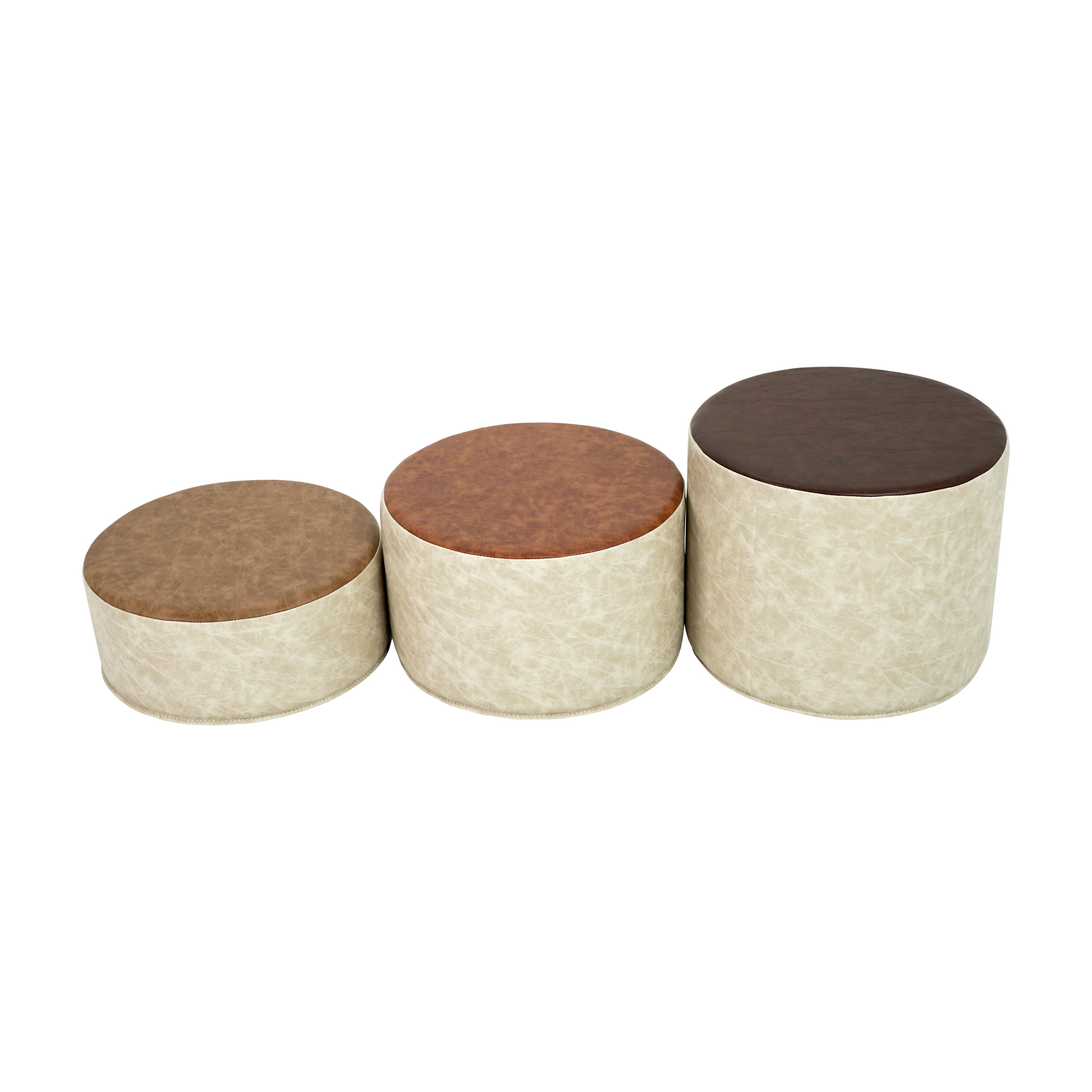 Rustic 15" Round Ottomans, 3-Piece - Distressed Assorted