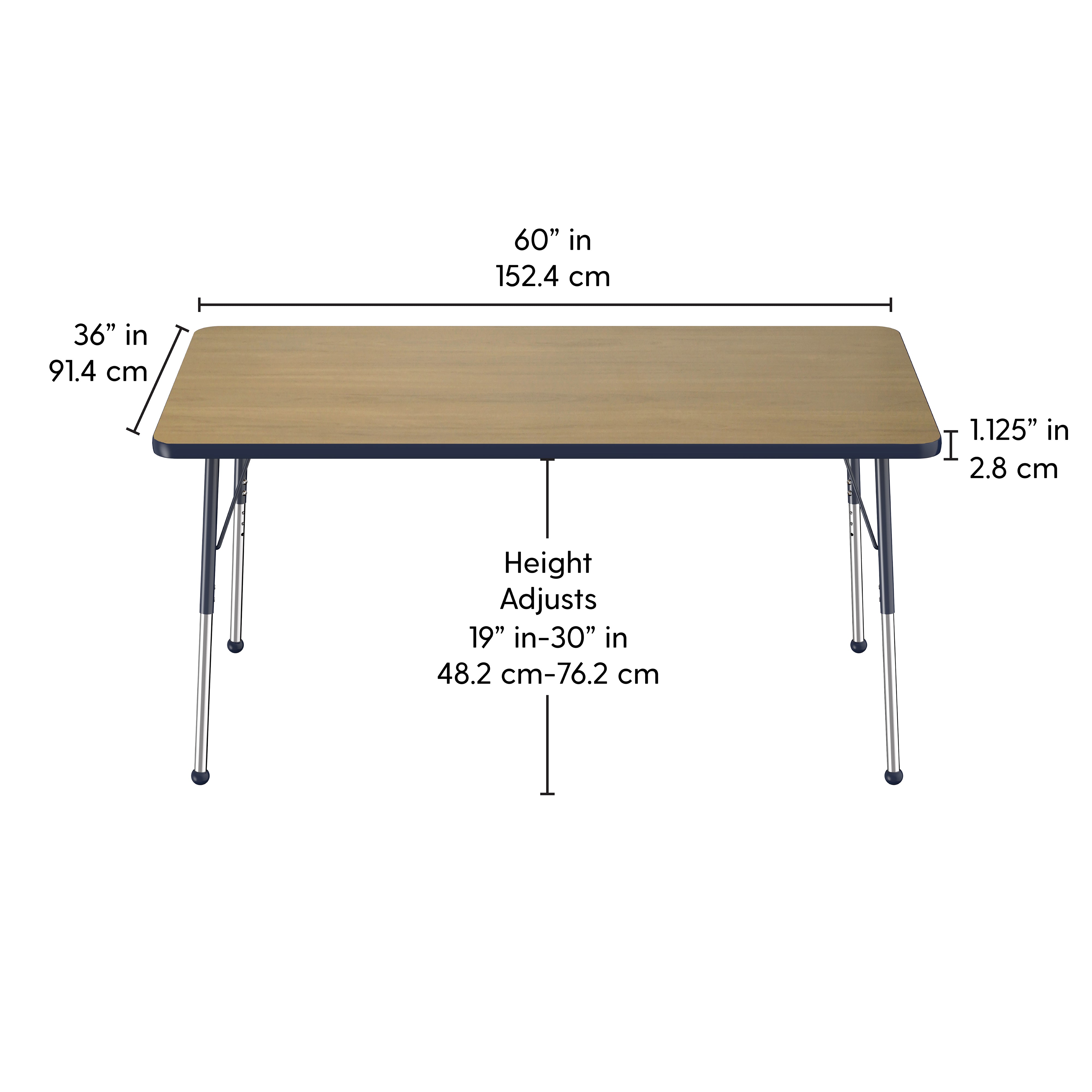 36" x 60" Rectangle T-Molding Activity Table with Adjustable Standard Ball Glide Legs - Pasadena Oak/Navy
