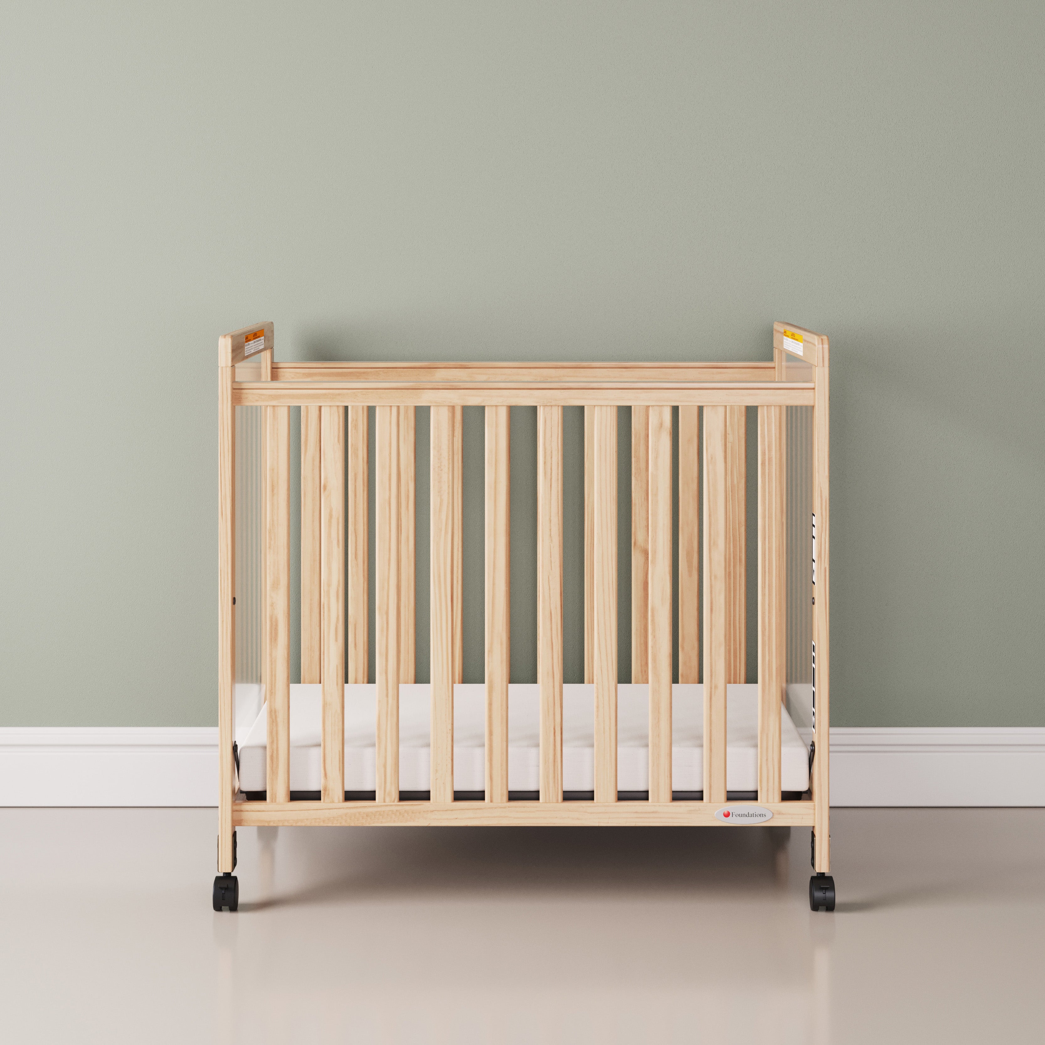 SafetyCraft® Fixed-Side Compact Wood Crib, ClearView End Panels