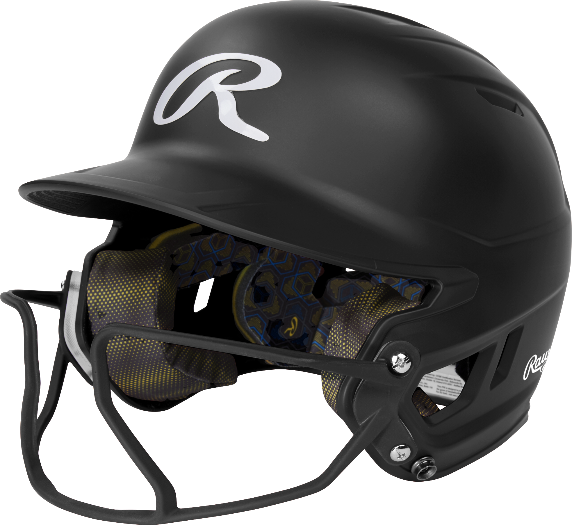 Rawlings Mach Hi-Viz Senior Matte Batting Helmet With Hi-Viz Face Guard - Black
