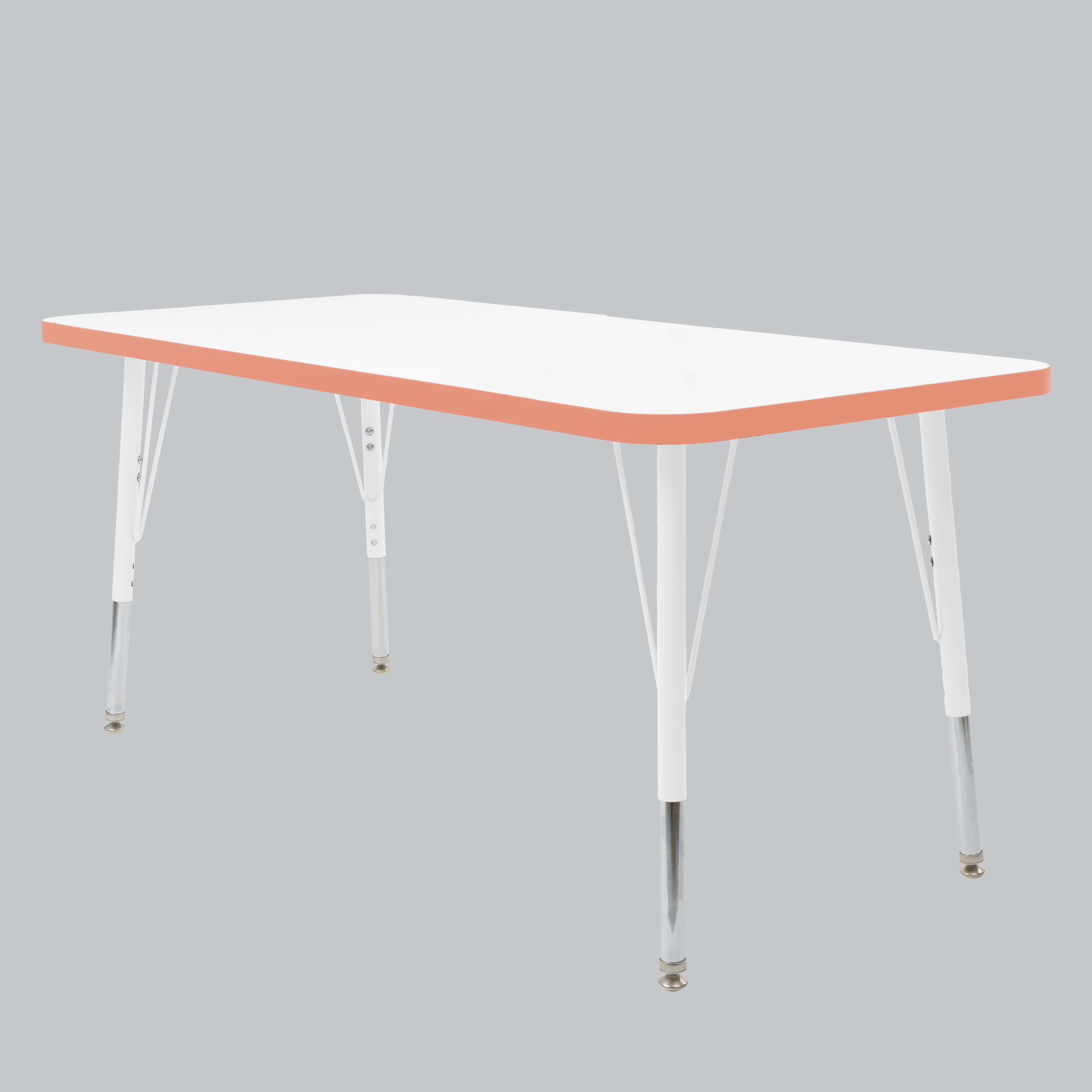 24" x 60" Rectangle Thermofused Activity Table with Adjustable Standard Swivel Glide Legs - White/Tangerine/White