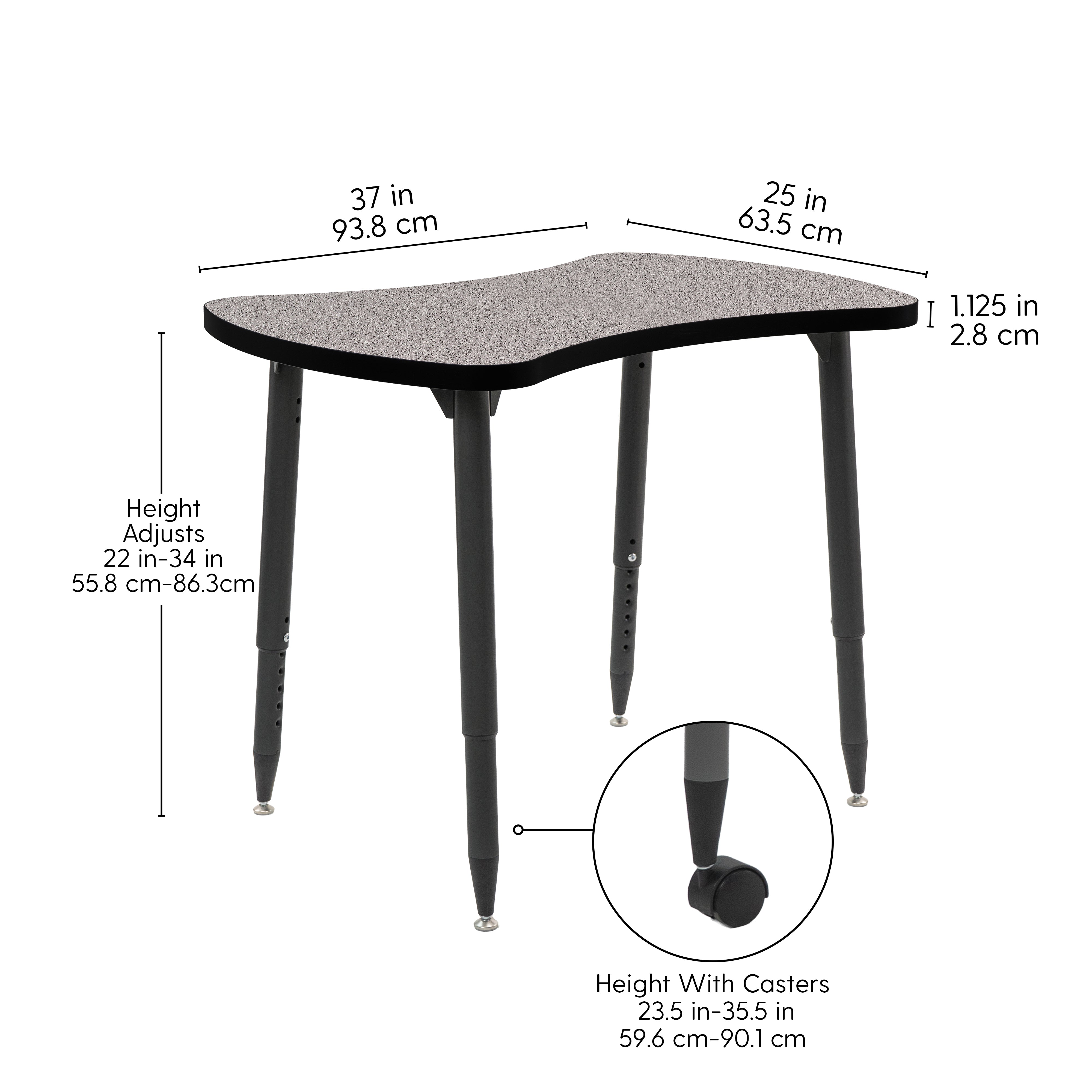 Adapte 25" x 37" Bowtie Thermofused Activity Table with Adjustable Tapered Legs - Gray/Black