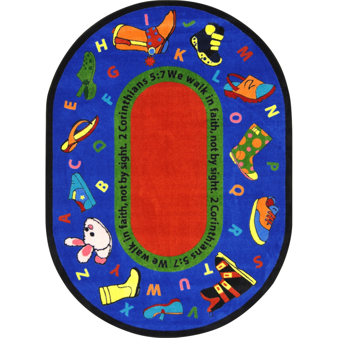 Walk In Faith 5'4" x 7'8" Oval area rug in color Multi